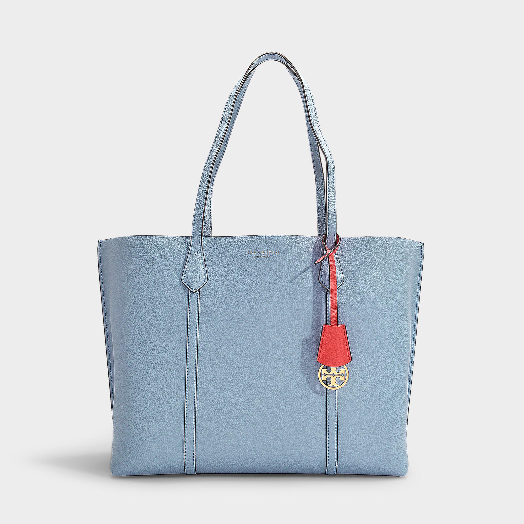 Tory Burch Perry Triple Women's Leather Tote Bag Light Blue Gray