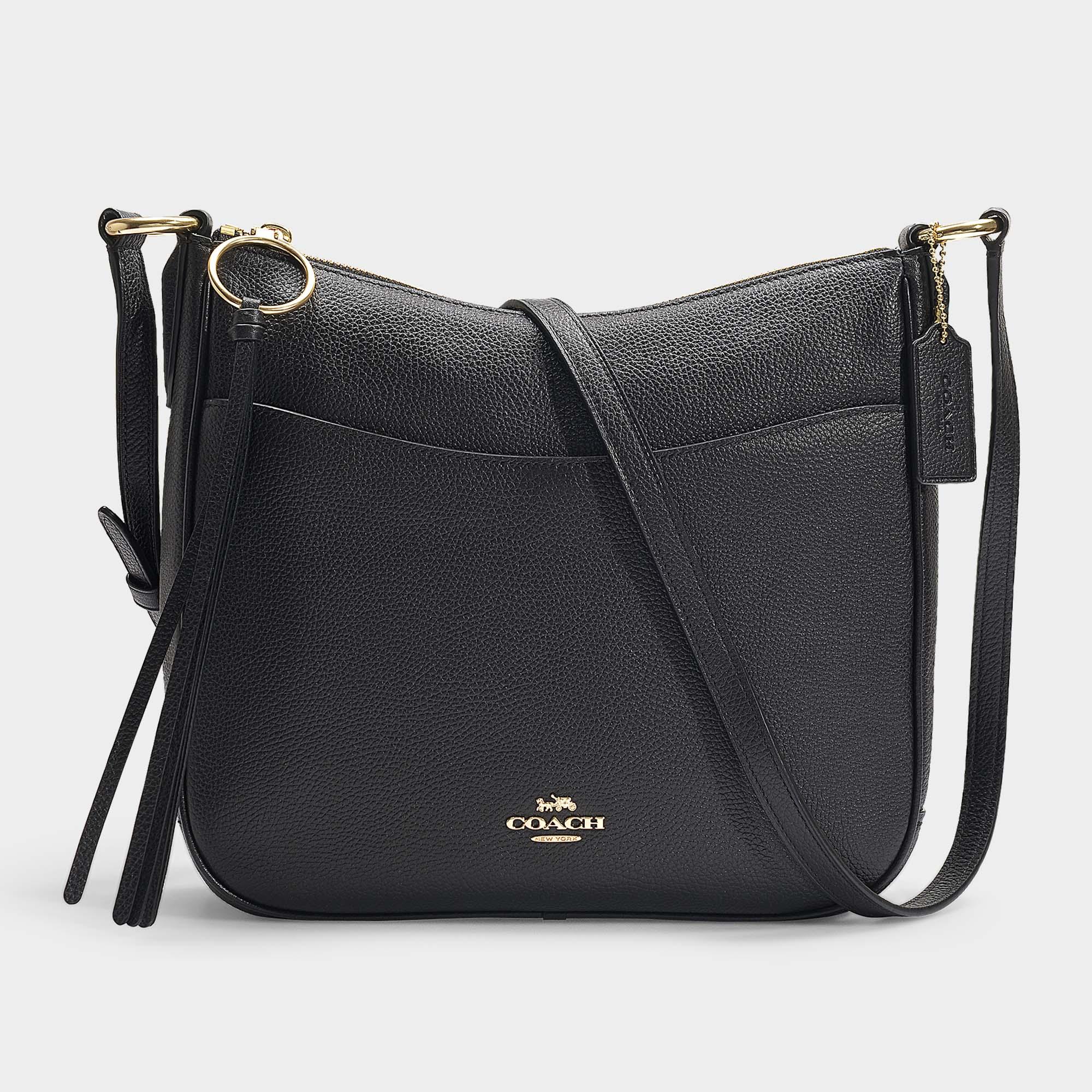 COACH Polished Pebble Leather Chaise Crossbody Bag In Black Calfskin - Lyst