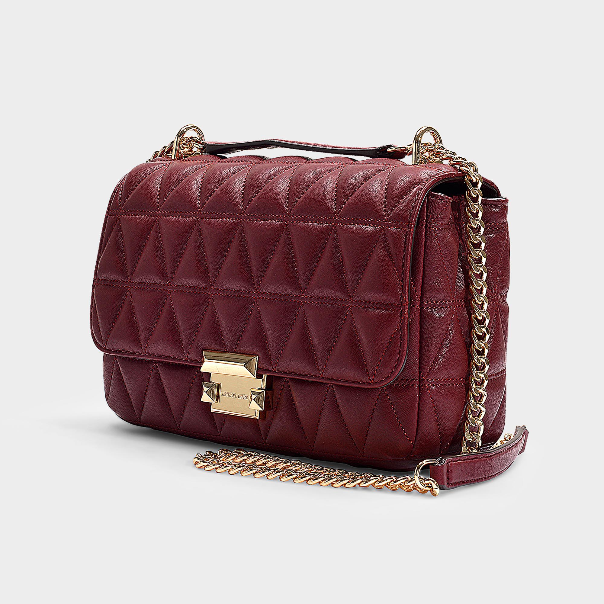 MICHAEL Michael Kors Sloan Large Chain Shoulder Bag In Burgundy Quilted  Lambskin | Lyst