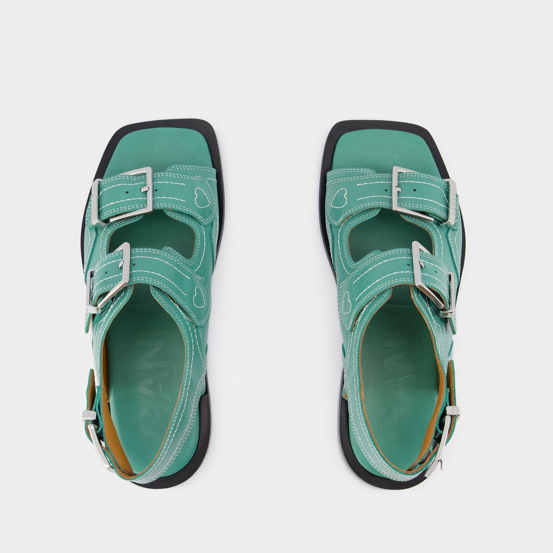 Ganni Western Sandals - - Green - Leather | Lyst