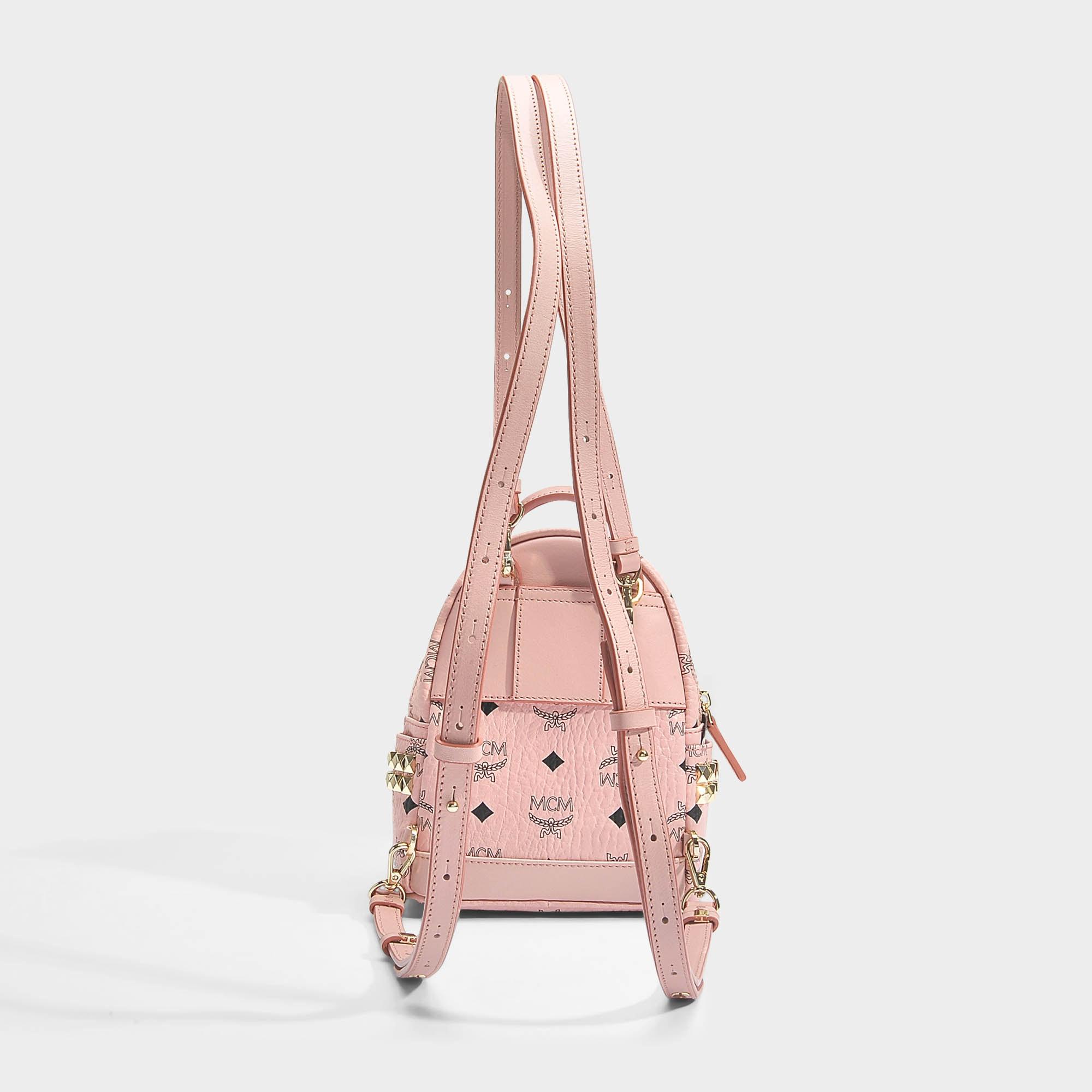 MCM Stark Xmini Backpack In Pale Pink Coated Canvas | Lyst