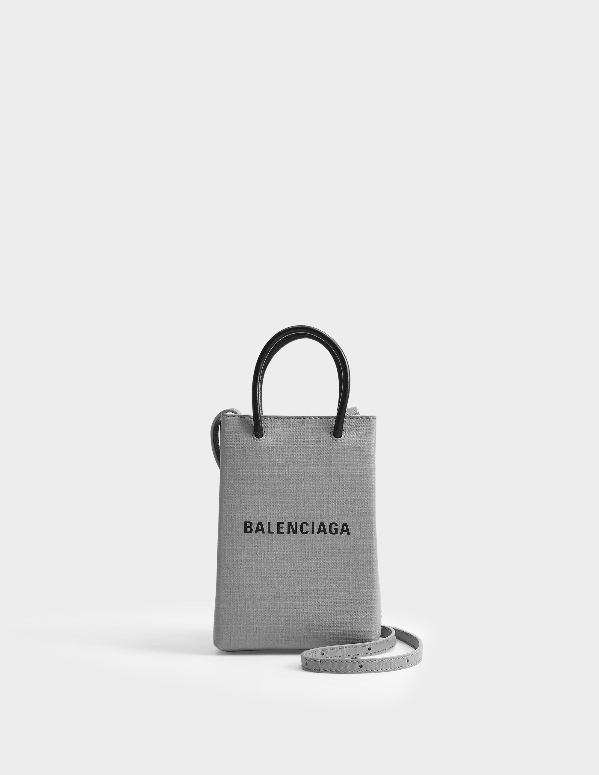 Balenciaga Leather Shopping Phone Bag On Strap in Grey (Gray) | Lyst