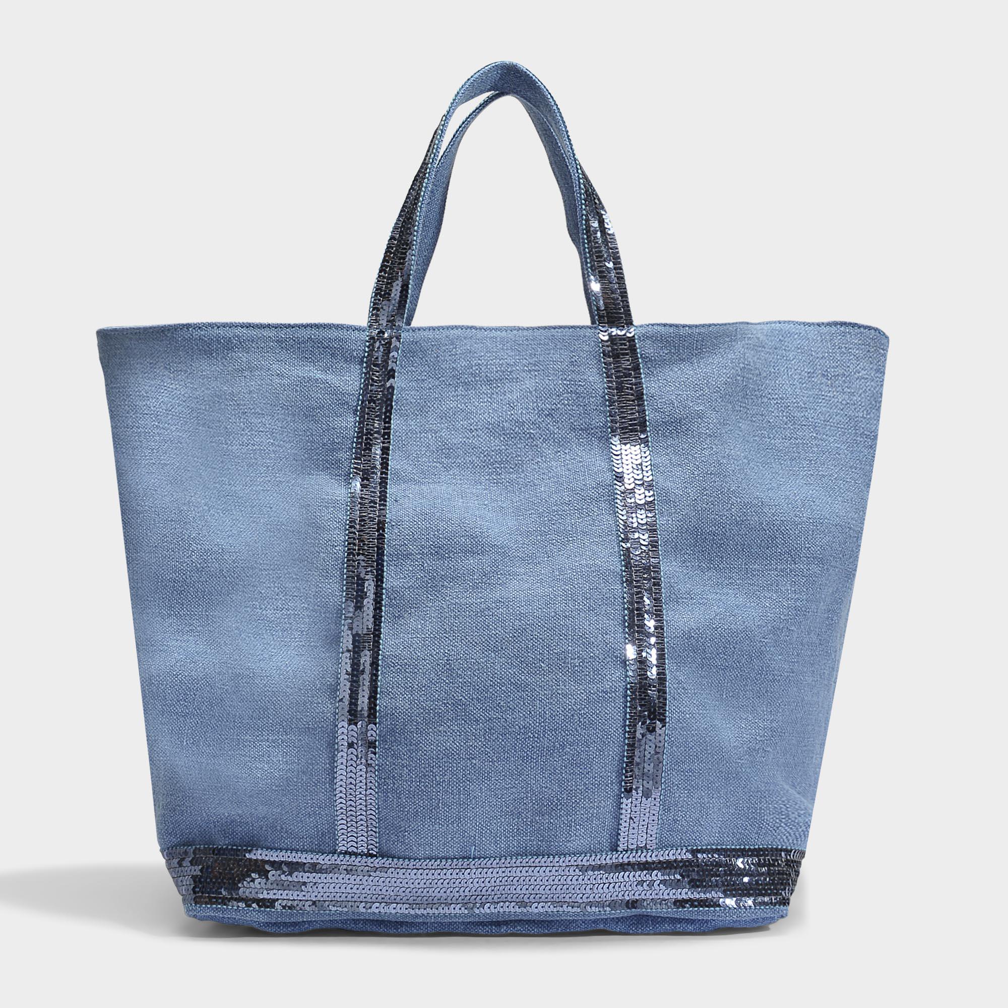 Vanessa Bruno Linen And Sequins Medium + Tote Bag In China Blue Linen ...