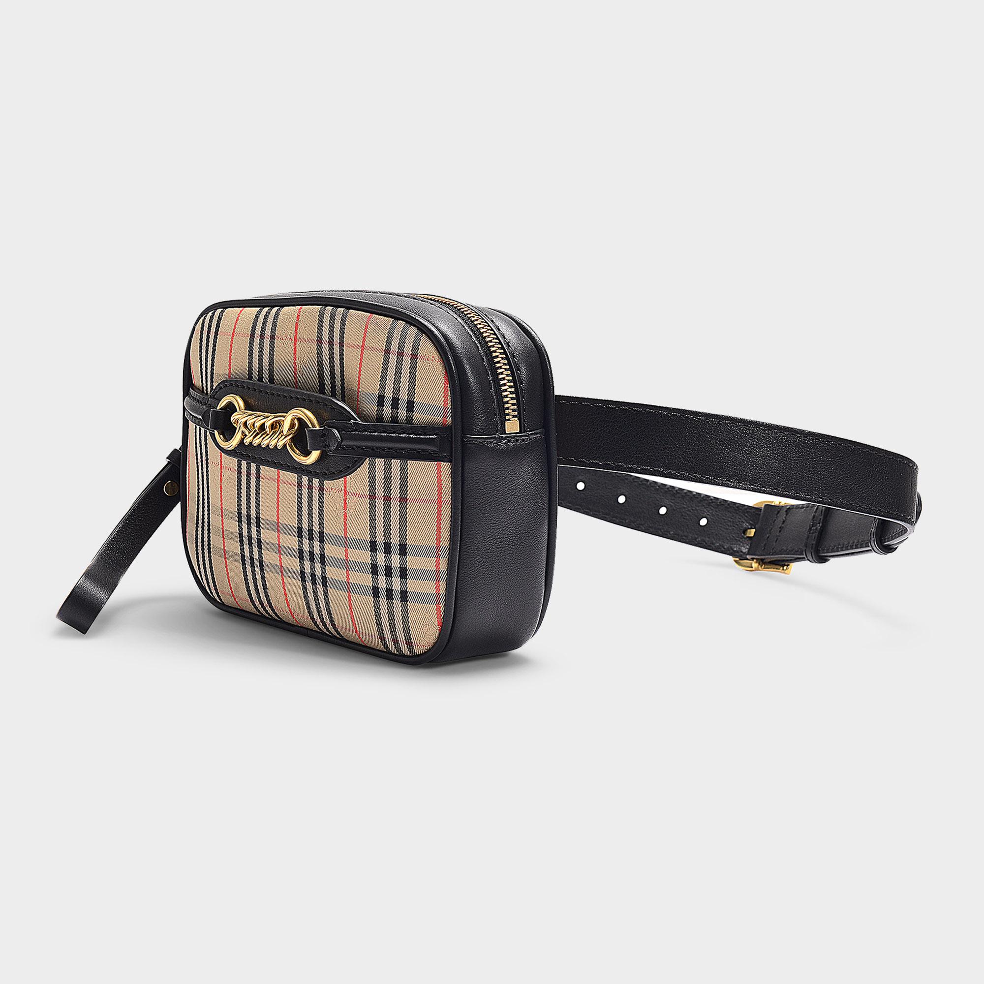 Burberry The Link Bum Bag In Vintage Check Cotton And Black Leather in