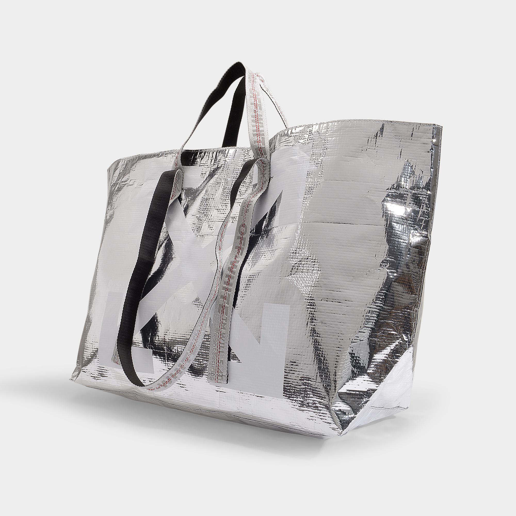 Off-White Commercial Tote Bag Metallic Silver Small - Allu USA