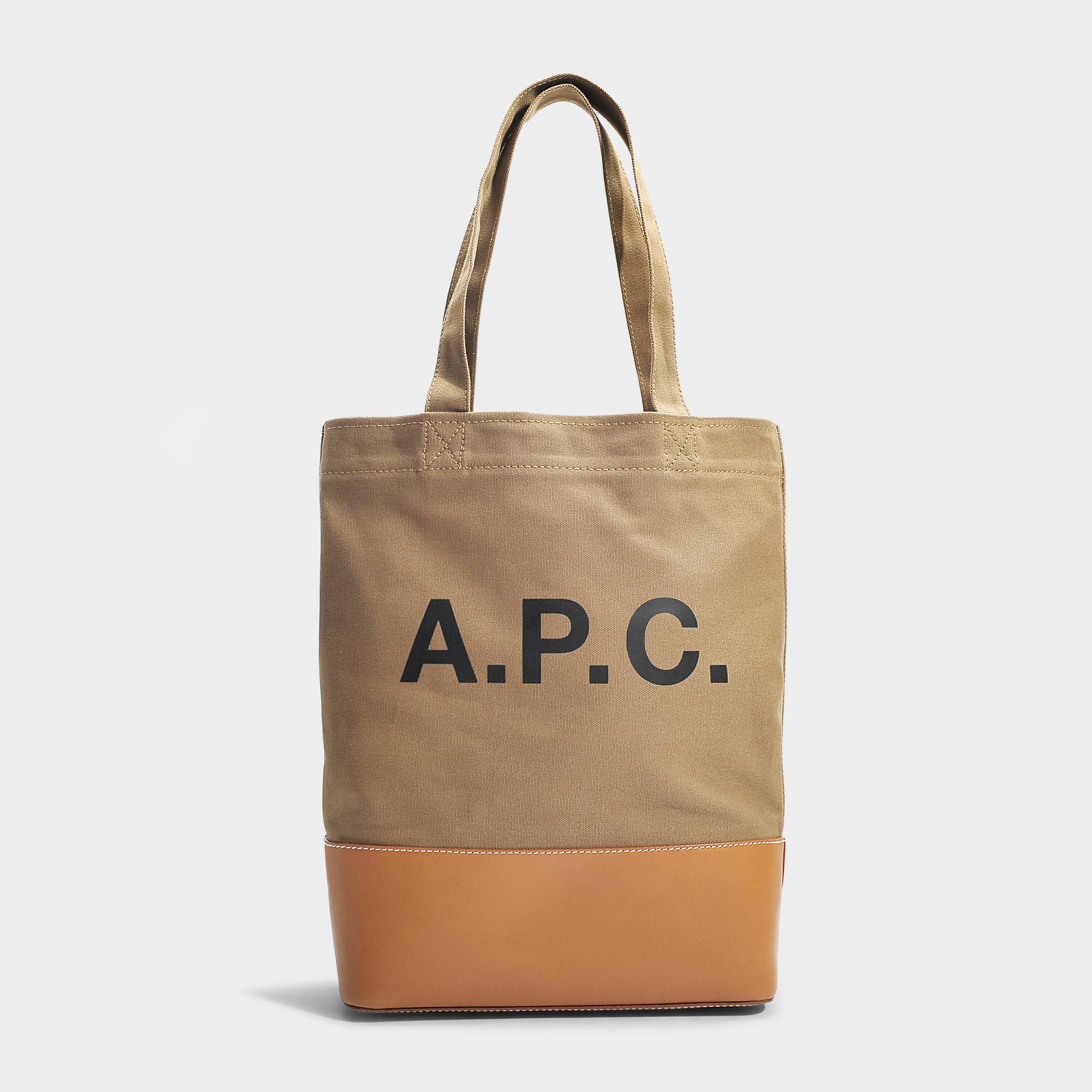 A.P.C. Axel Tote Bag In Kaki Canvas And Smooth Leather - Lyst