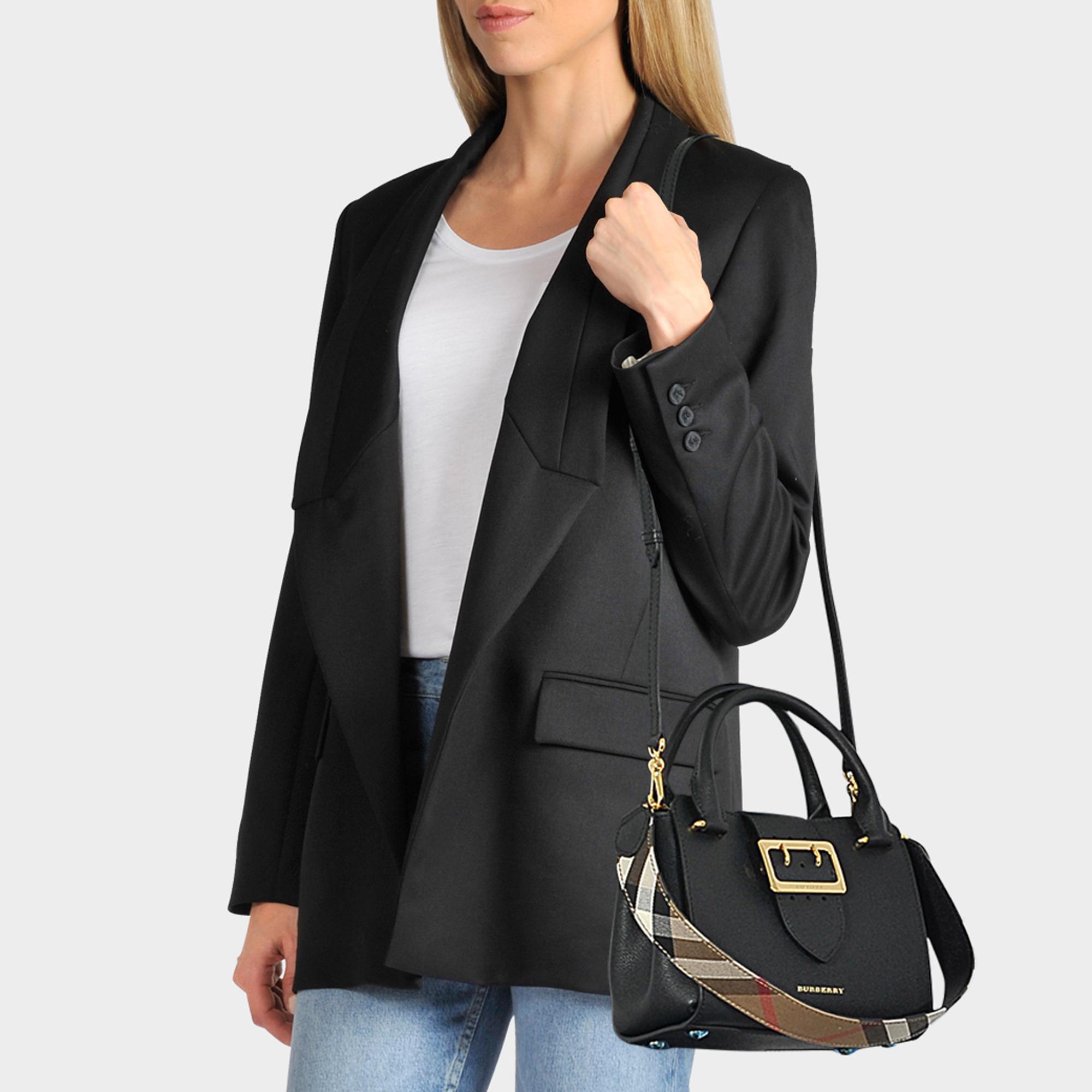 Burberry Small Buckle Tote Bag In Black Grained Calfskin | Lyst
