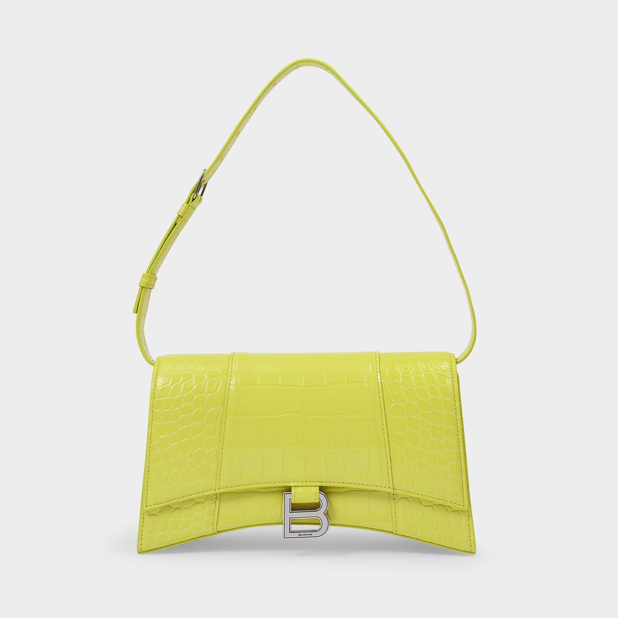 Balenciaga Handbag Hourglass Baguette Lime In Shiny Embossed Croc ...