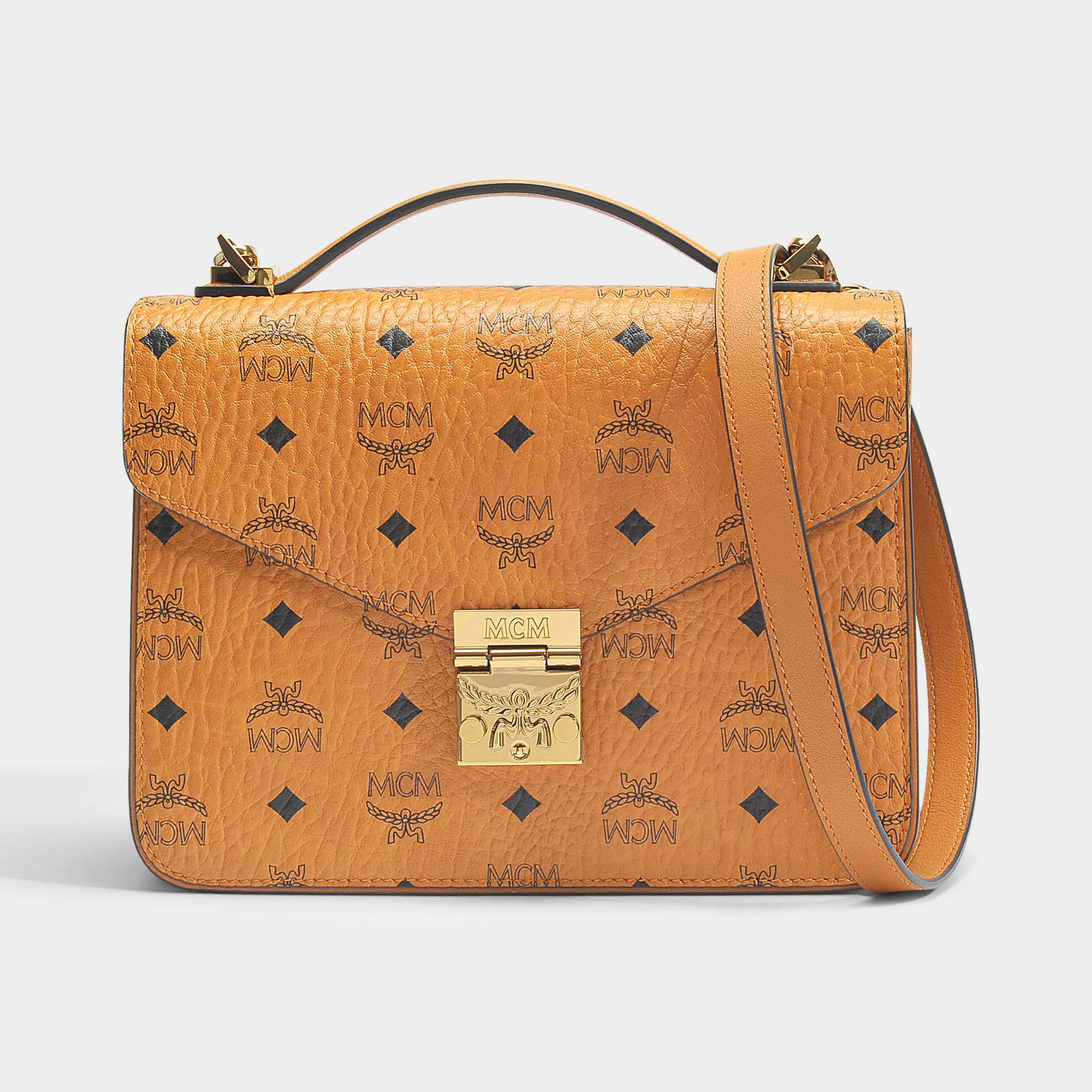 MCM Patricia Satchel Bag In Cognac Visetos Lyst
