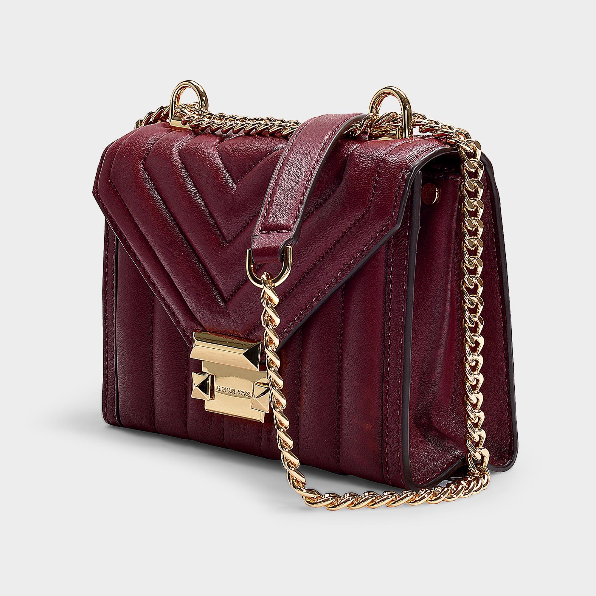 MICHAEL Michael Kors Whitney Small Shoulder Bag In Oxblood Quilted Lambskin  in Red | Lyst