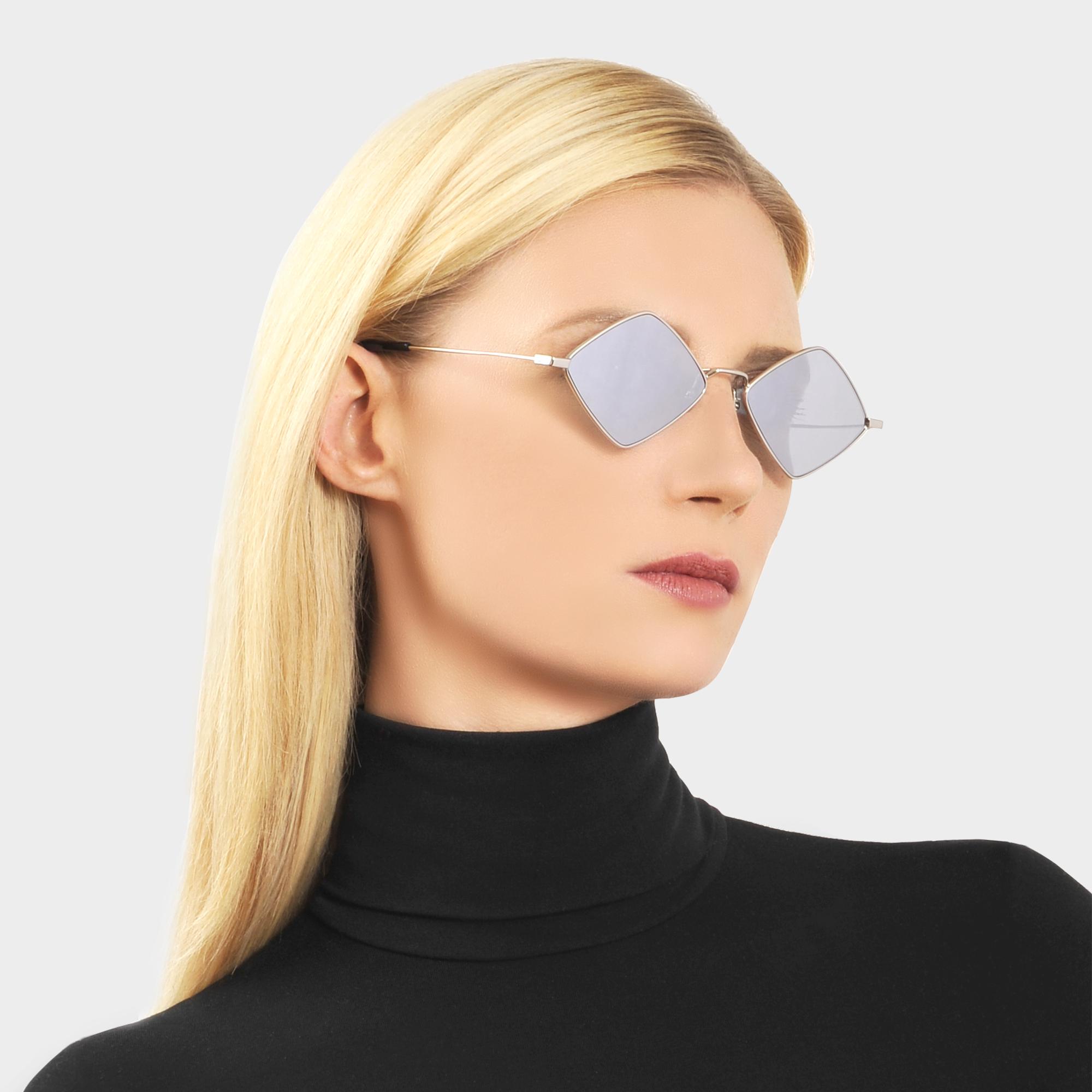 Saint Laurent New Wave Sl 302 Sunglasses In Silver Metal And Grey Lenses in  Shiny Silver (Metallic) | Lyst