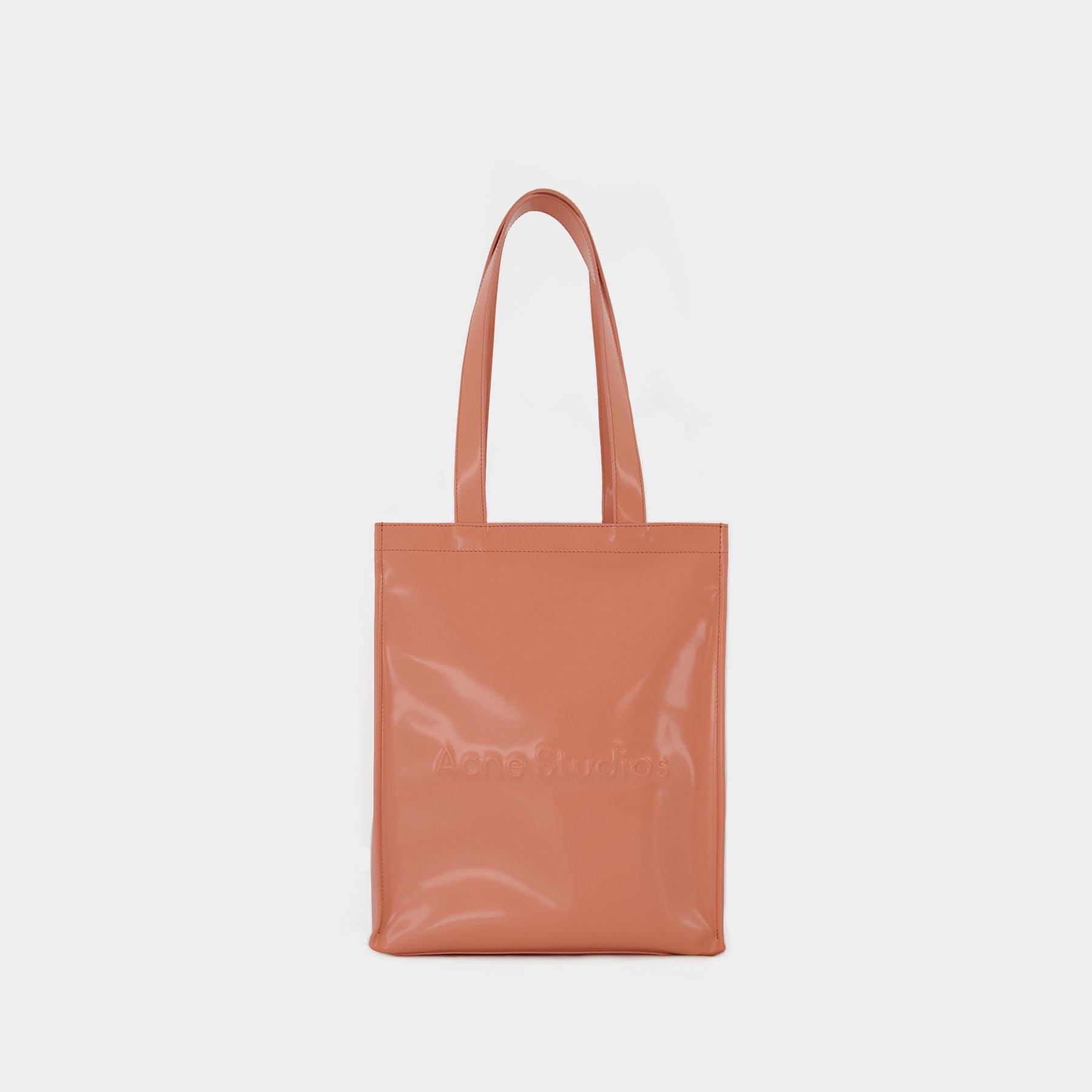 Acne Studios Logo Shopper Portrait Tote Bag - - Leather - Salmon Pink ...