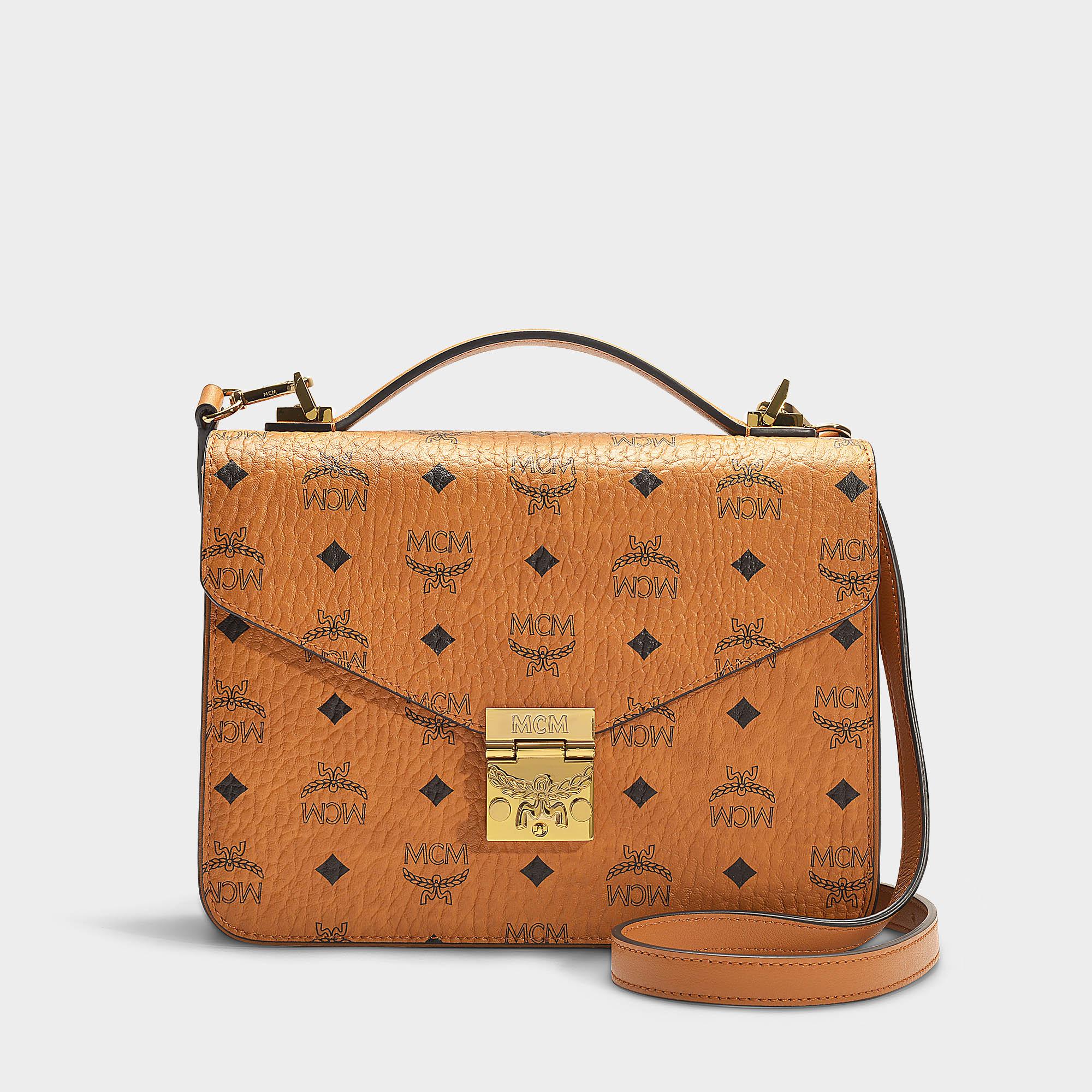 MCM Cognac Visetos Coated Canvas and Leather Dome Satchel MCM