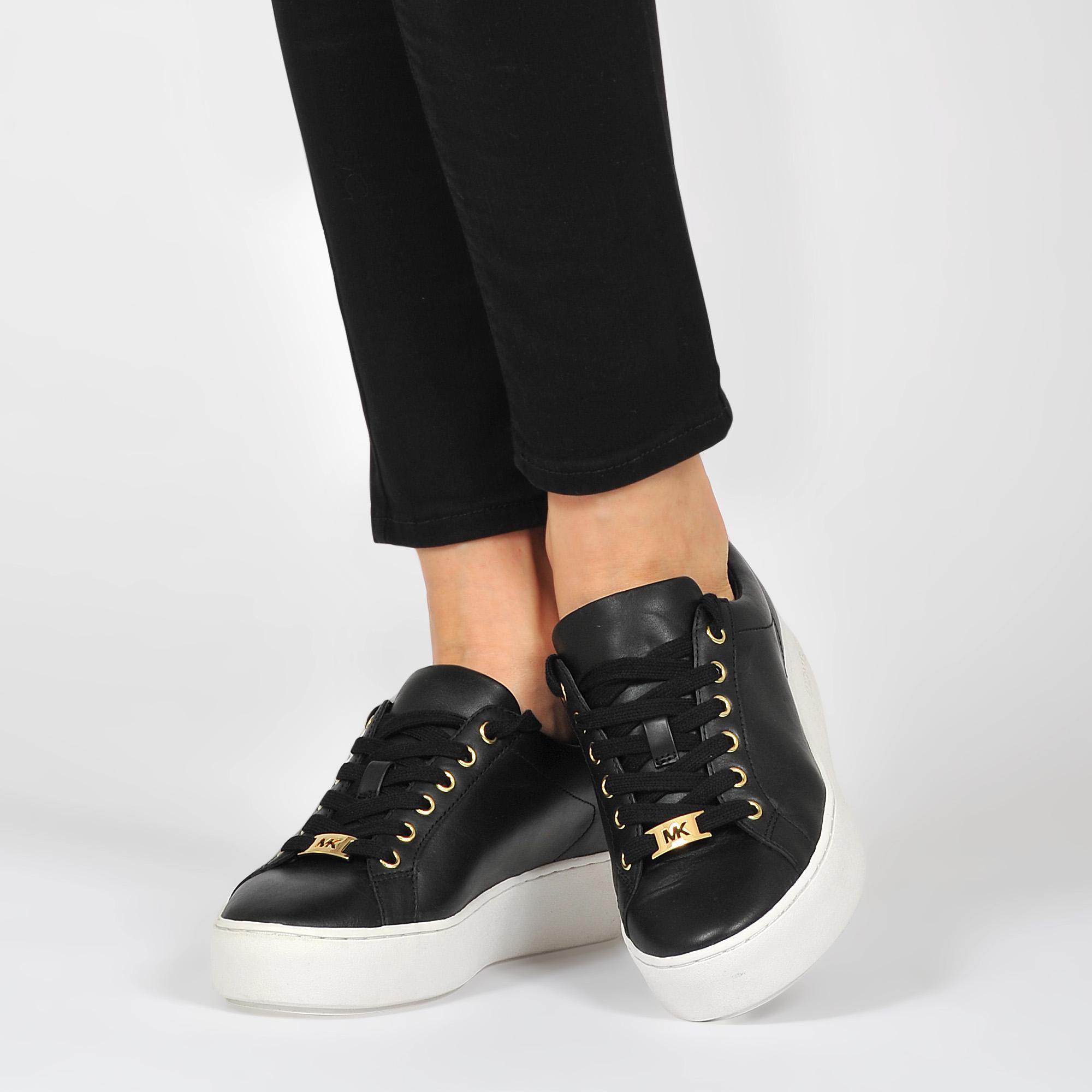 MICHAEL Michael Kors Leather Poppy Lace Up Sneakers in Black - Lyst