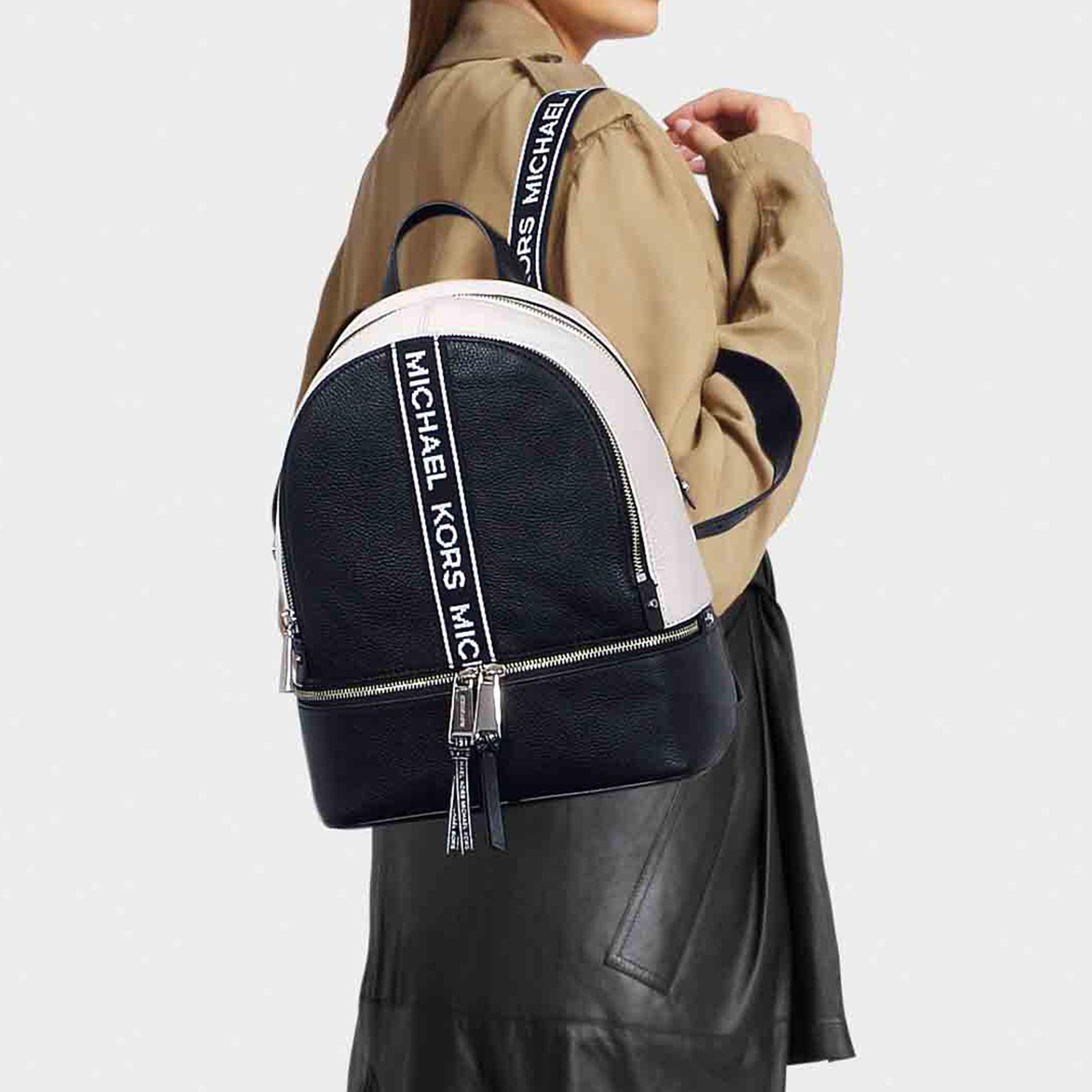 michael michael kors rhea zip logo pebble leather backpack