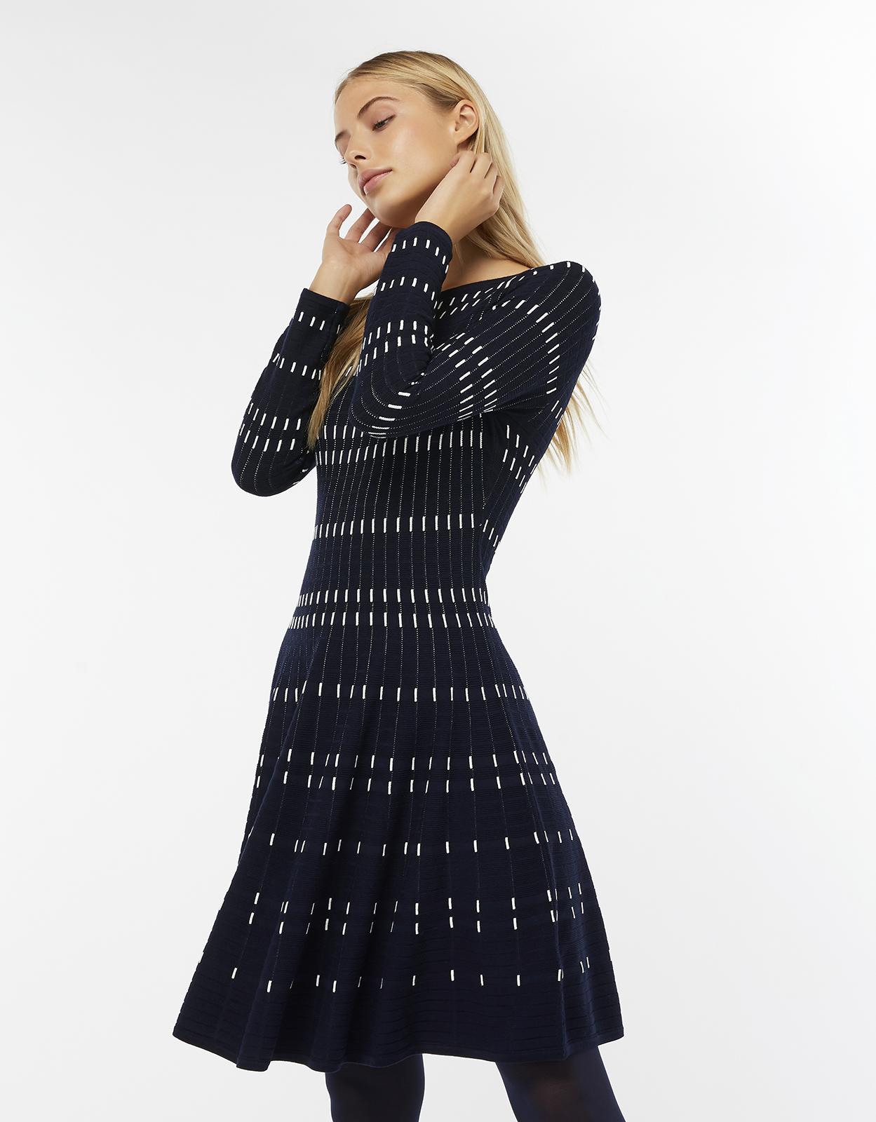 Monsoon Synthetic Freida Fit & Flare Knit Dress in Navy (Blue) Lyst
