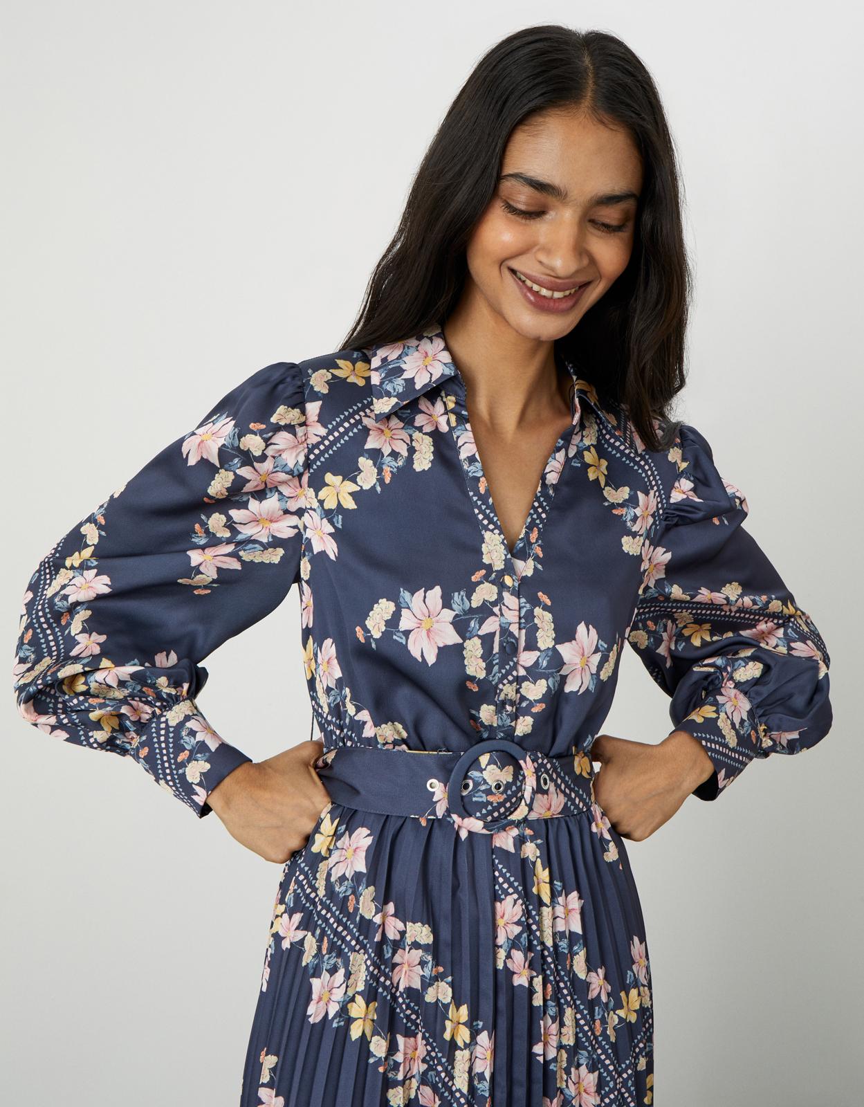 Monsoon Phillipa Pleated Shirt Dress In Recycled Polyester Grey in Blue |  Lyst UK