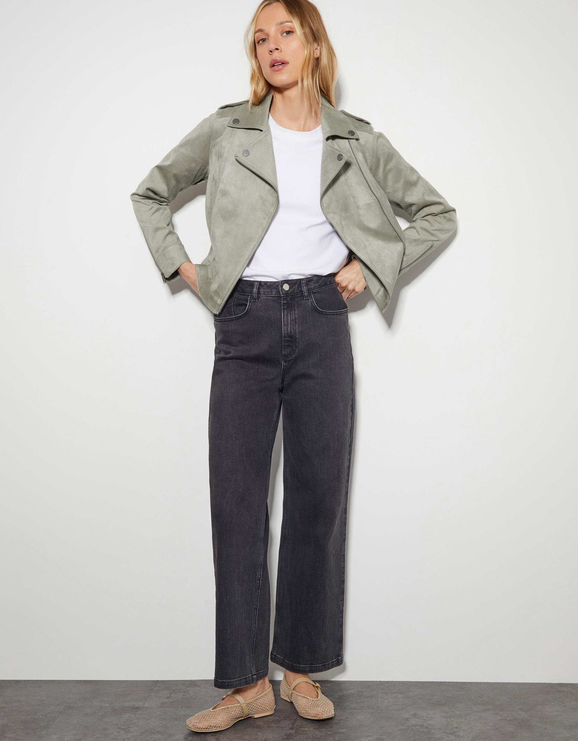 Grey suedette biker jacket clearance