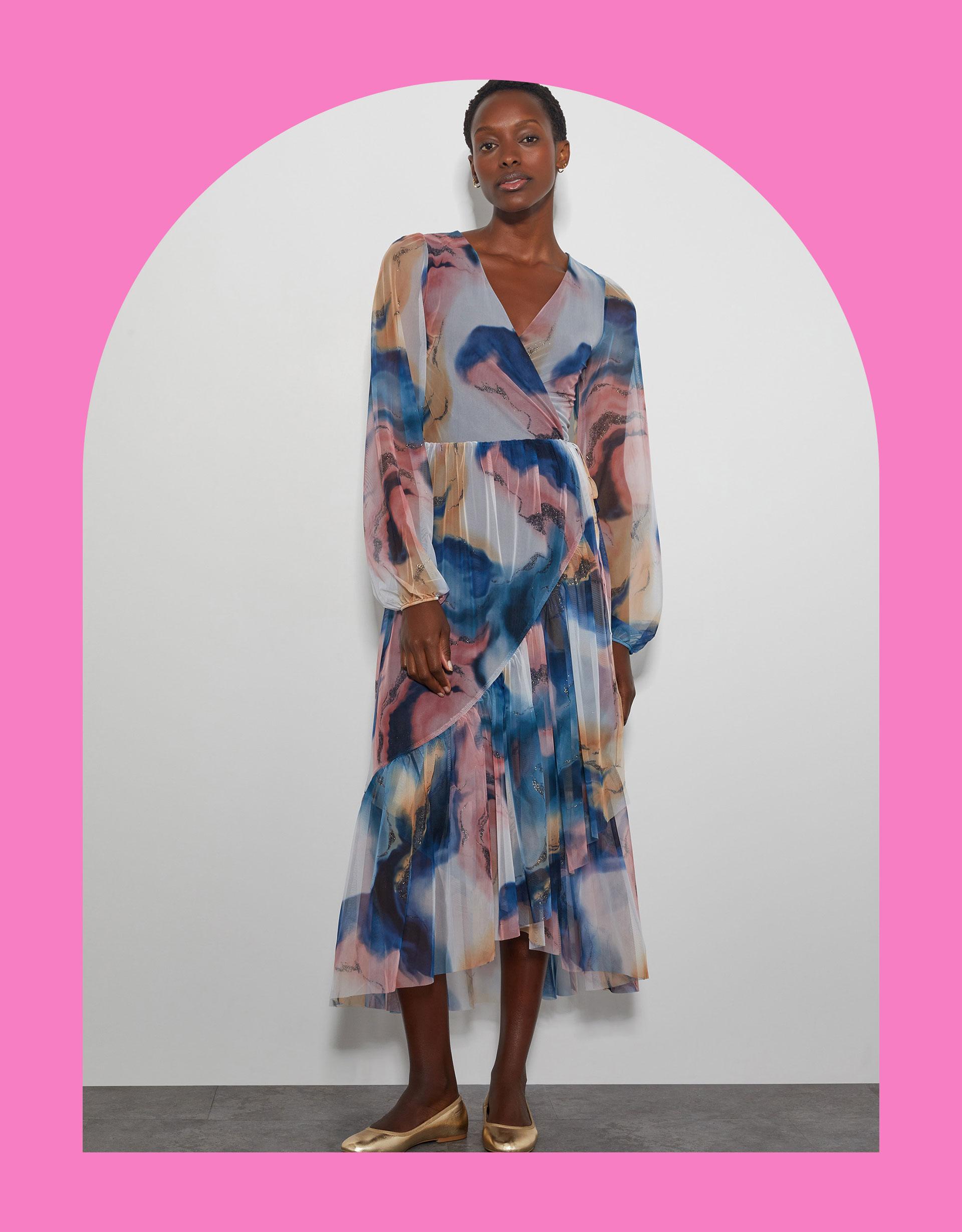 Monsoon Cr s Marble Print Wrap Midi Dress Blue in Pink Lyst UK