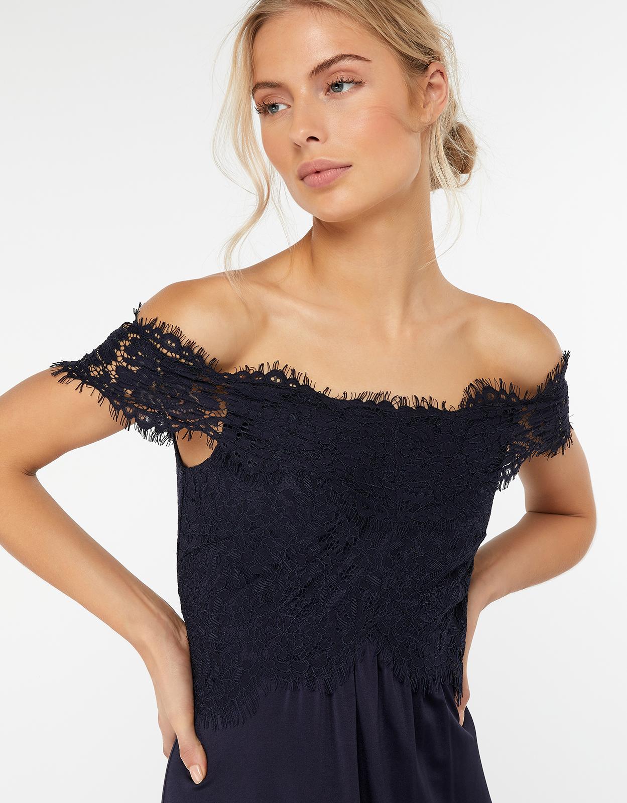 Monsoon Lace Valerie Bardot Maxi Bridesmaid Dress in Navy (Blue) - Lyst