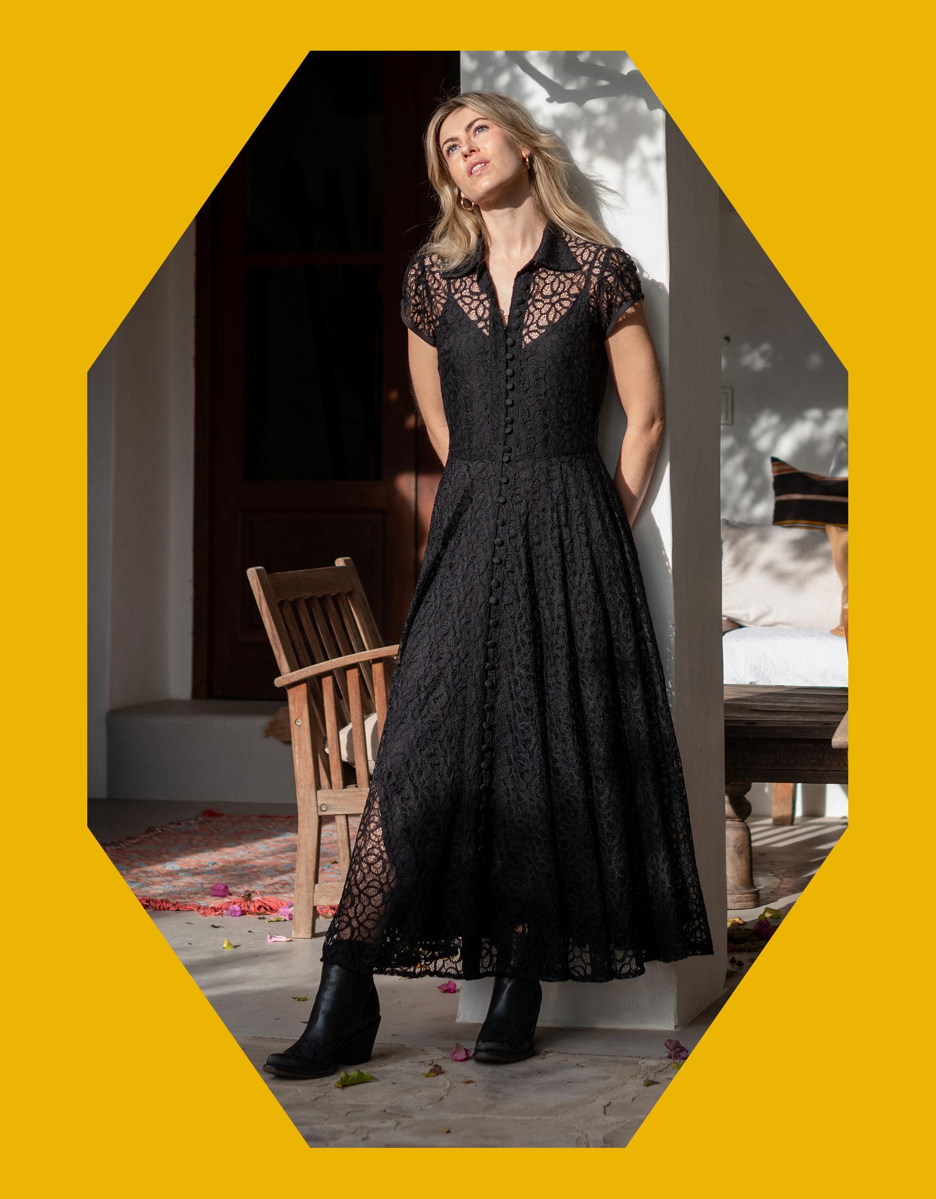 monsoon black lace dress Monsoon Black & White Lace Pencil Dress - Vintage Style Keyhole Design