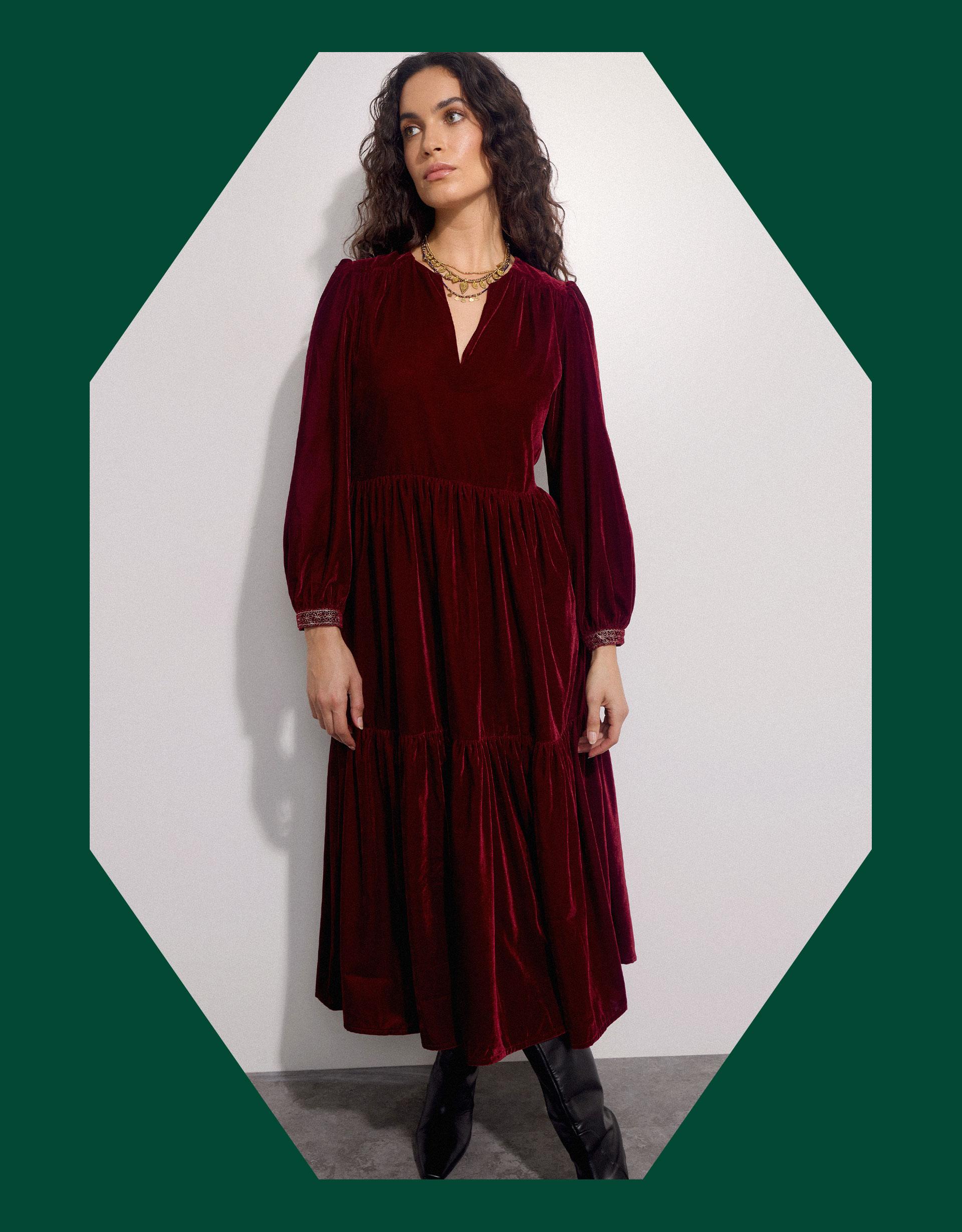 Monsoon red velvet dress online