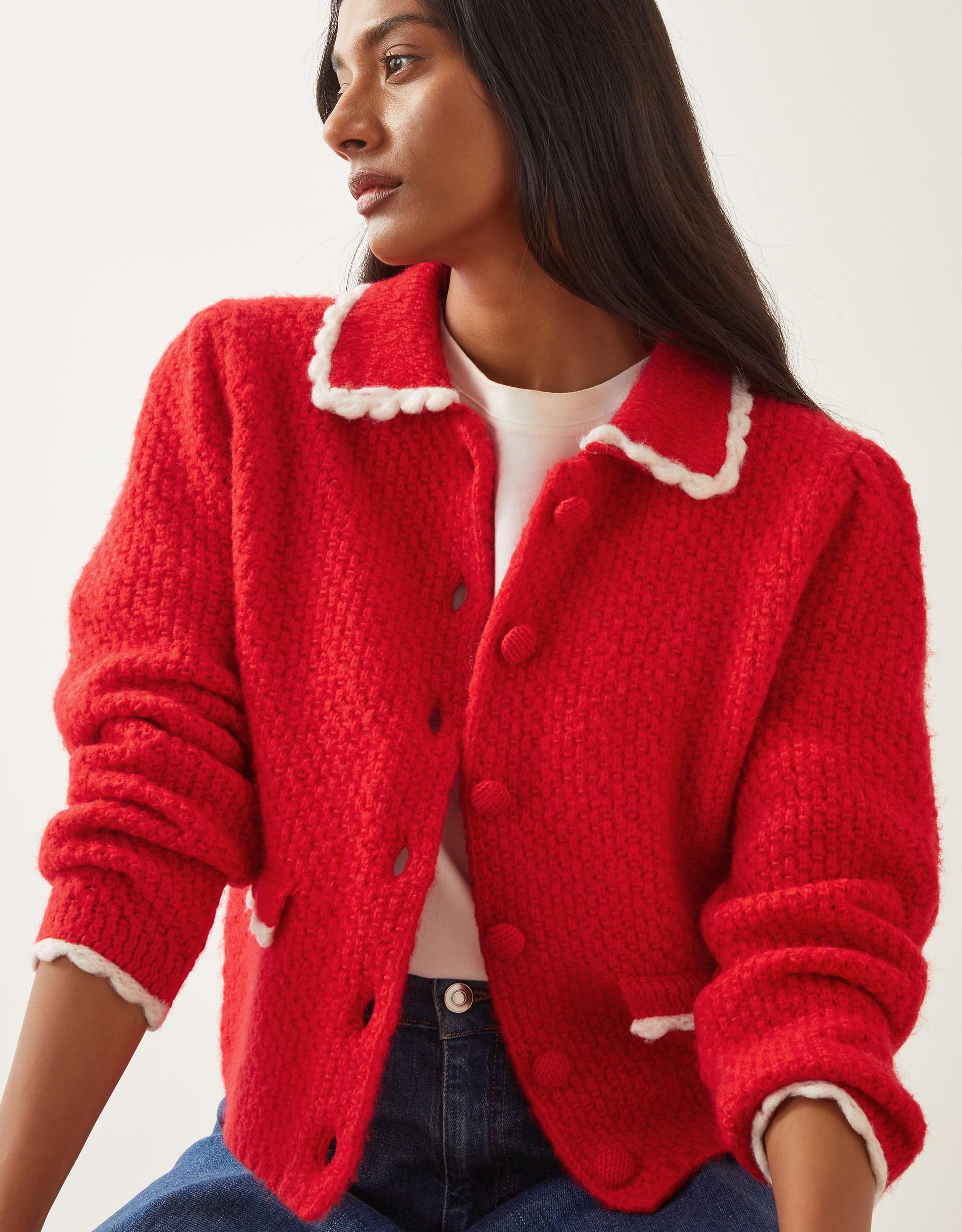 Monsoon Nina Scalloped Collar Cardigan Red Lyst UK