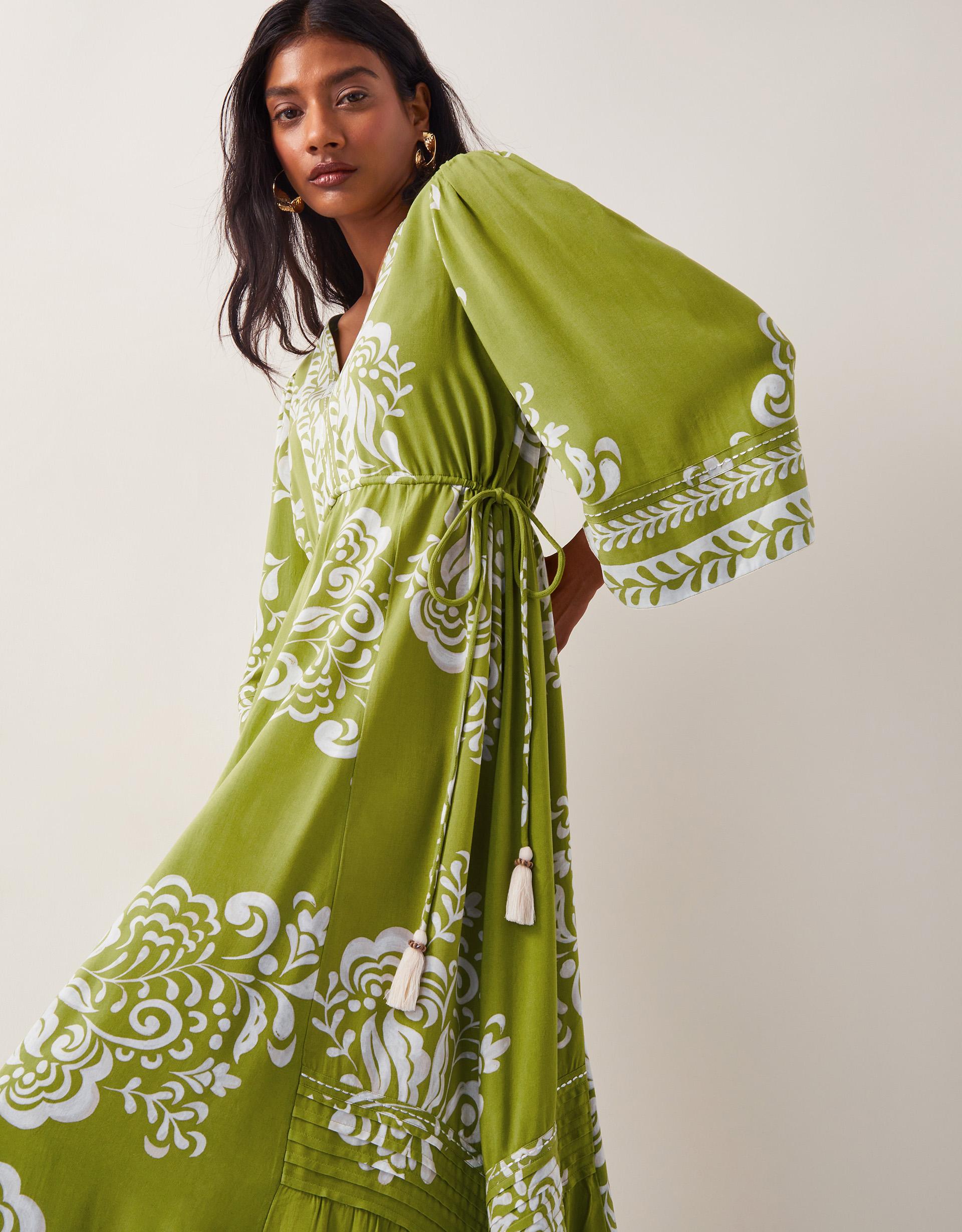 monsoon green floral dress Monsoon Green Midi Tea Dress Women's Monsoon Tea Dress Cotton Long Sleeve Green Next Oman