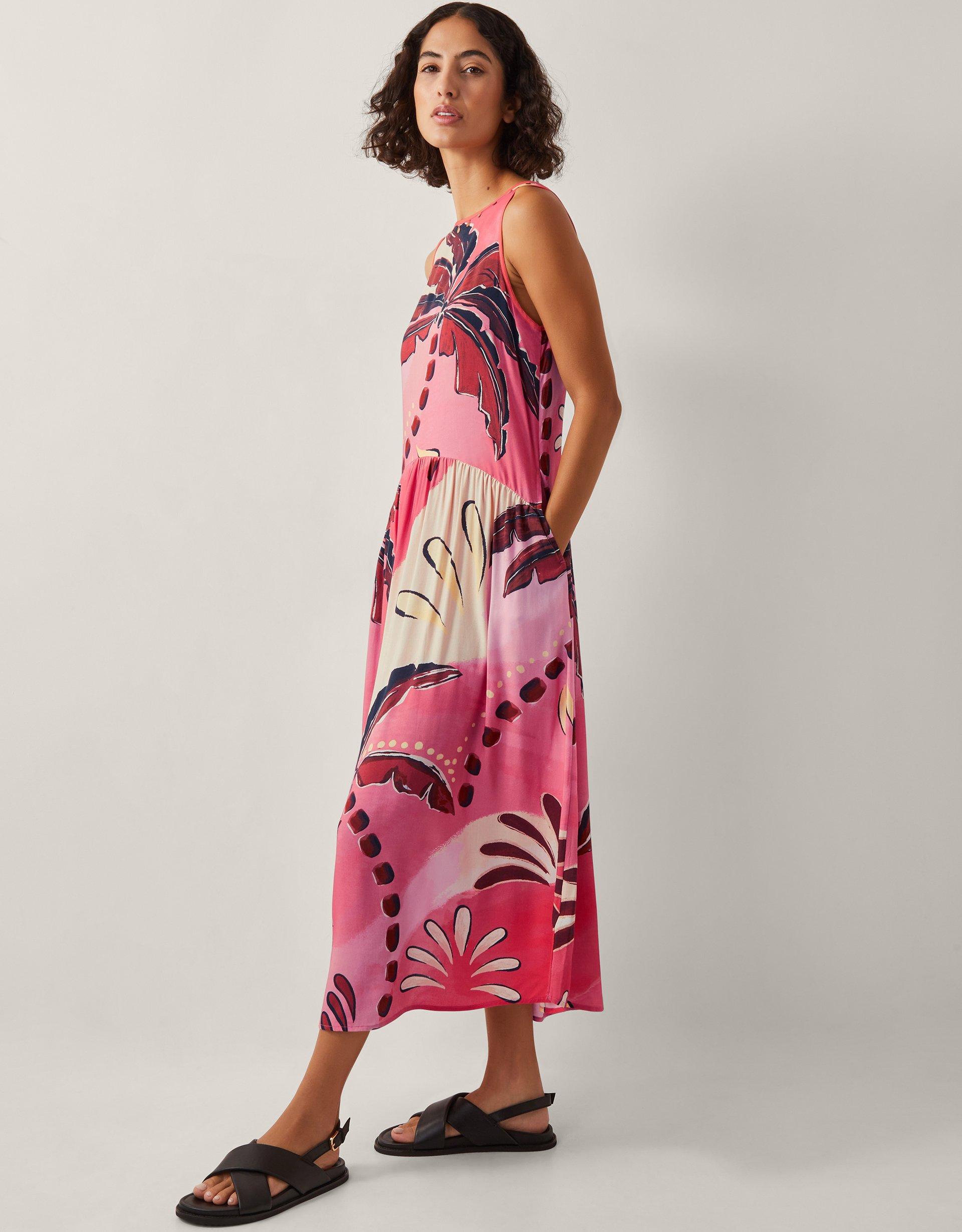 Monsoon Alex Palm Print Midi Dress in Red Lyst UK