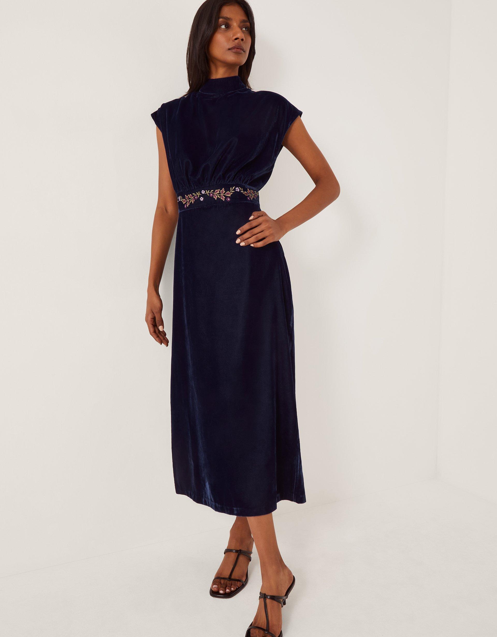 herlipto Embroidered Velour Midi Dress herlipto Embroidered Velour