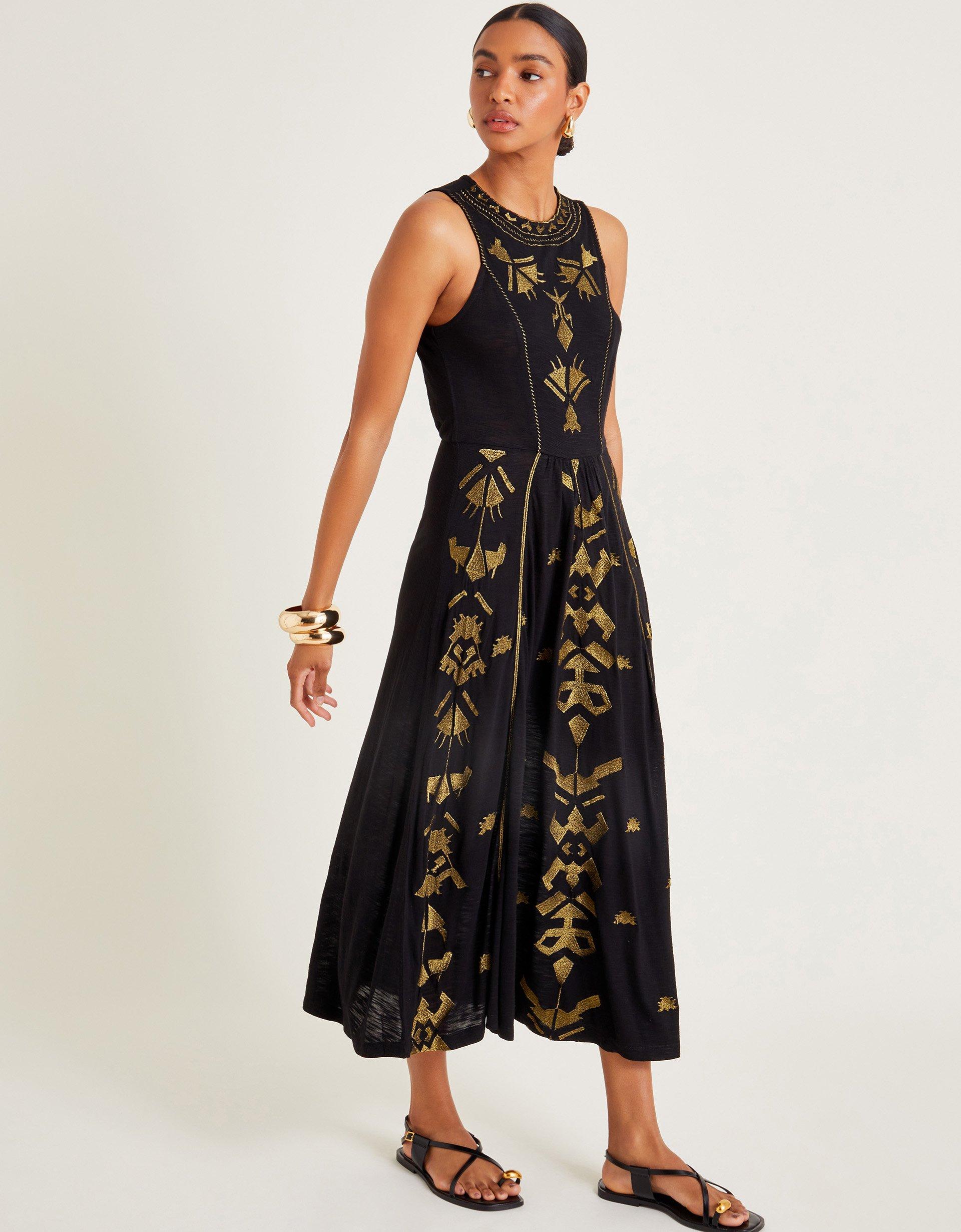 Monsoon Mimi Metallic Embroidered Midi Dress Black Lyst UK