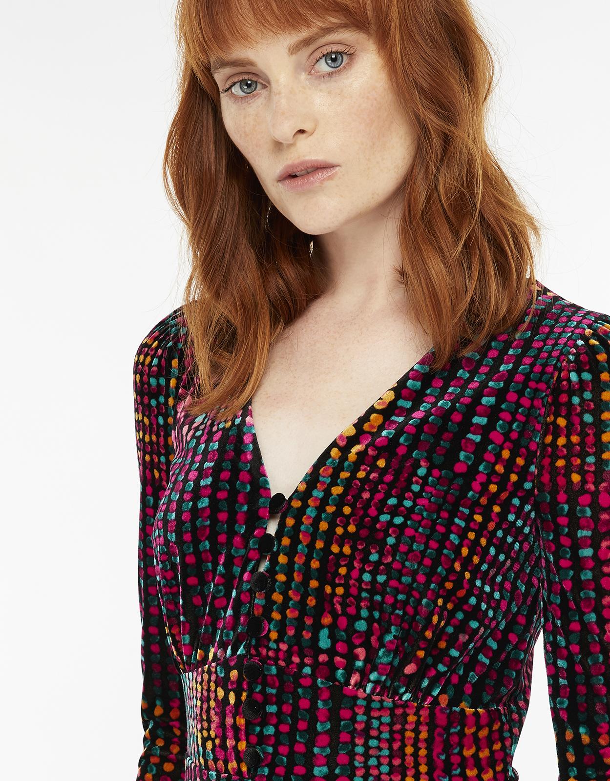 selina spot velvet print dress