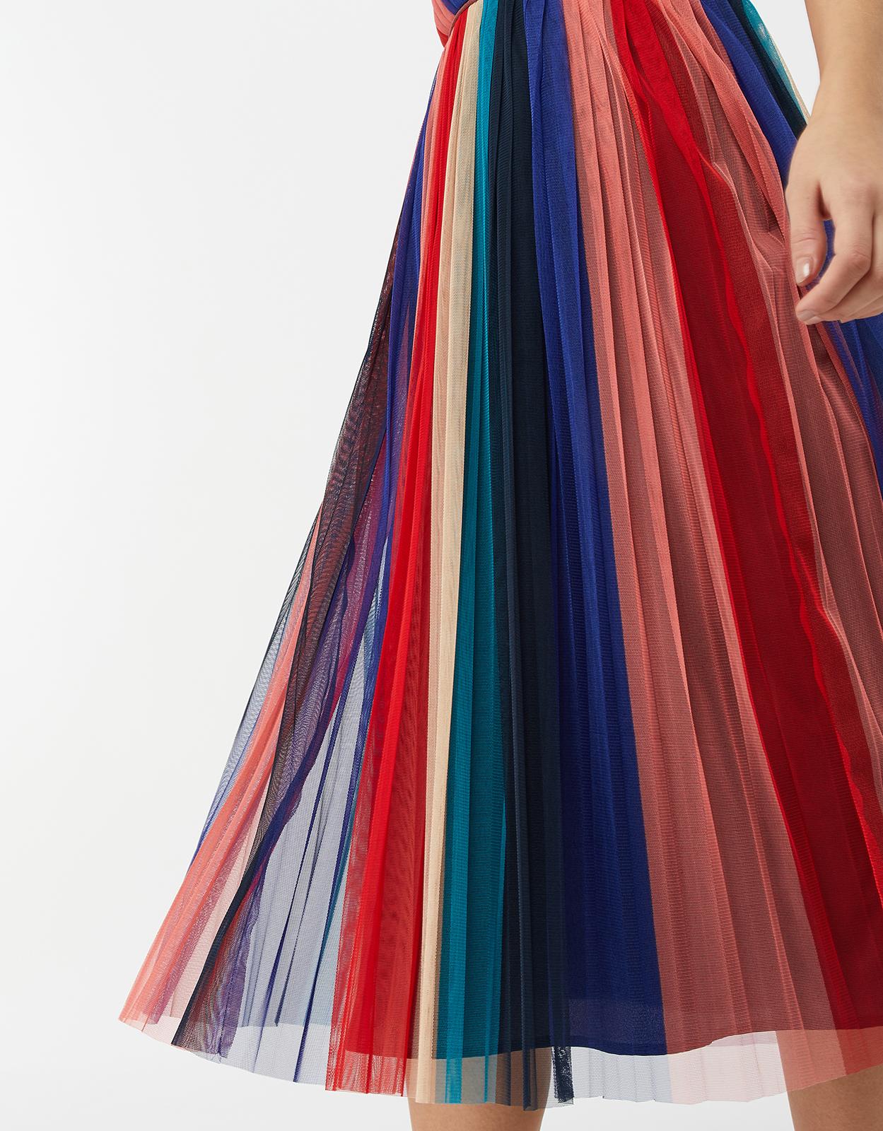 simone stripe pleated mesh dress