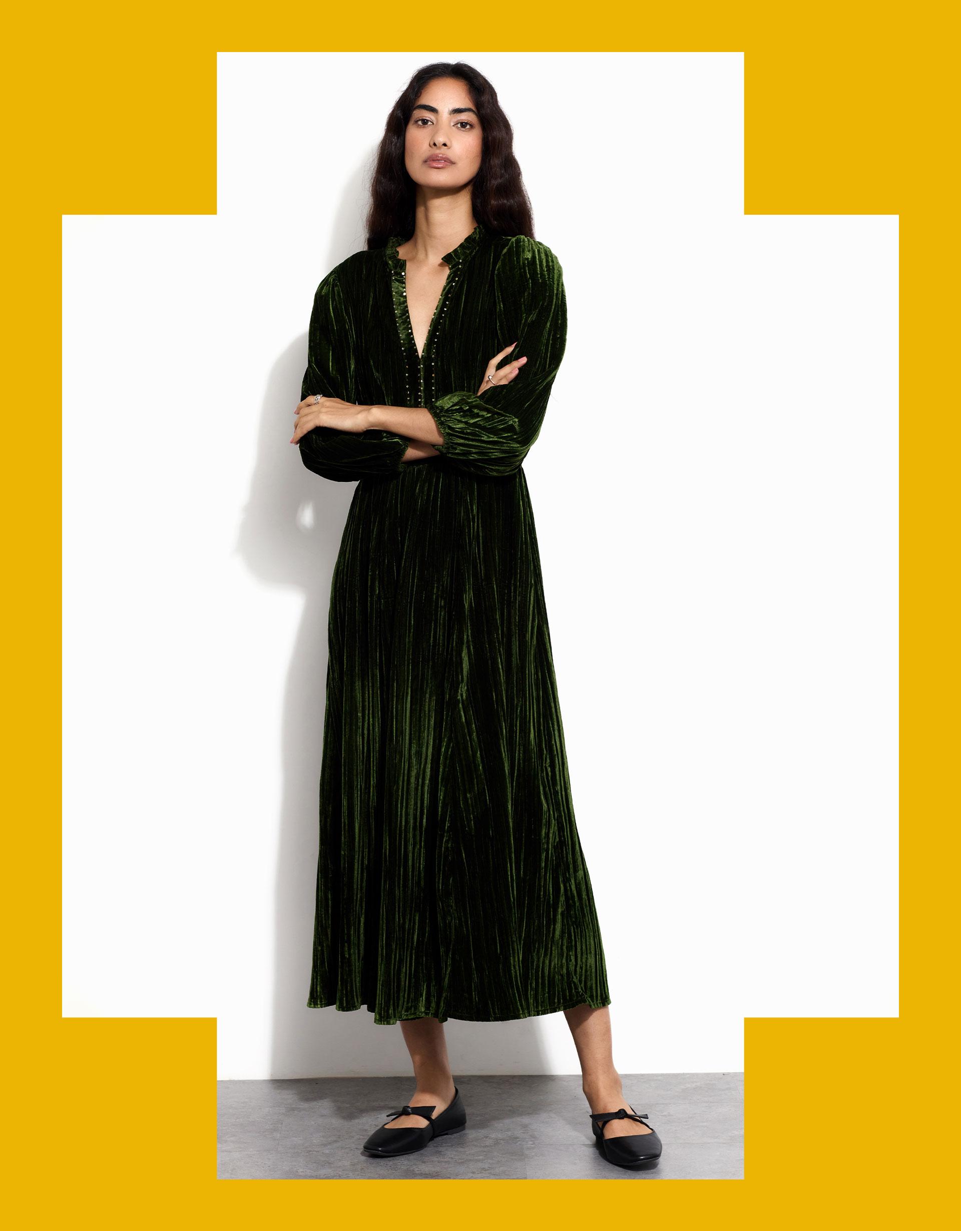 Monsoon green velvet dress discount