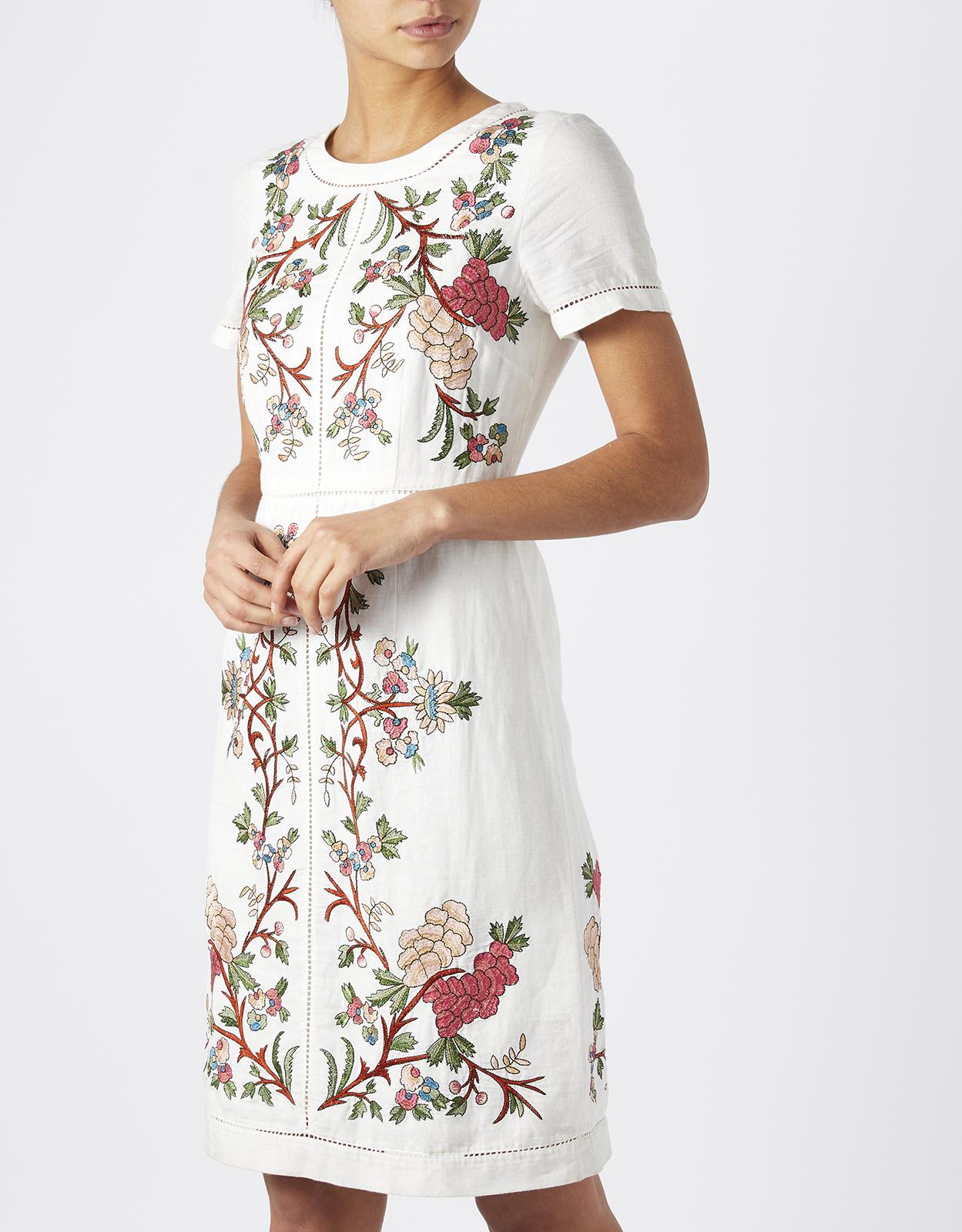 Monsoon Lilou Linen Embroidered Dress 