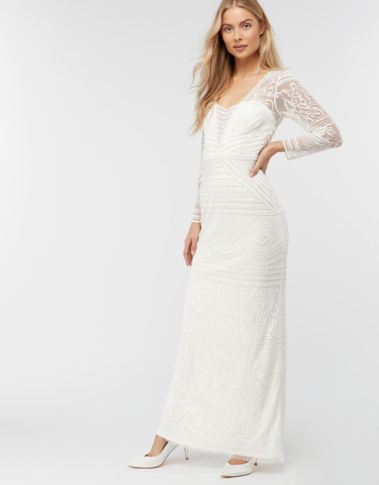 Monsoon Synthetic Charlotte Geo Embellished Maxi Wedding Dress in White