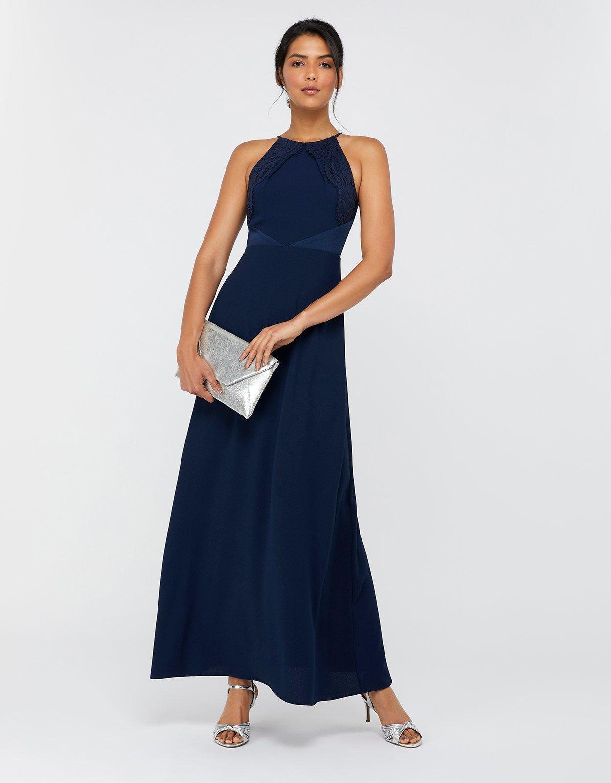 Monsoon Harriet Lace Satin Back Crepe Maxi Dress in Blue | Lyst UK