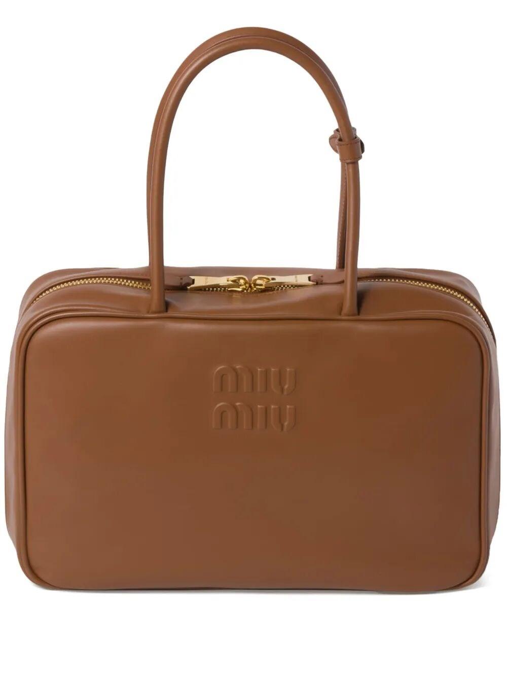 Miu Miu Beau Large Leather Handbag in Brown | Lyst