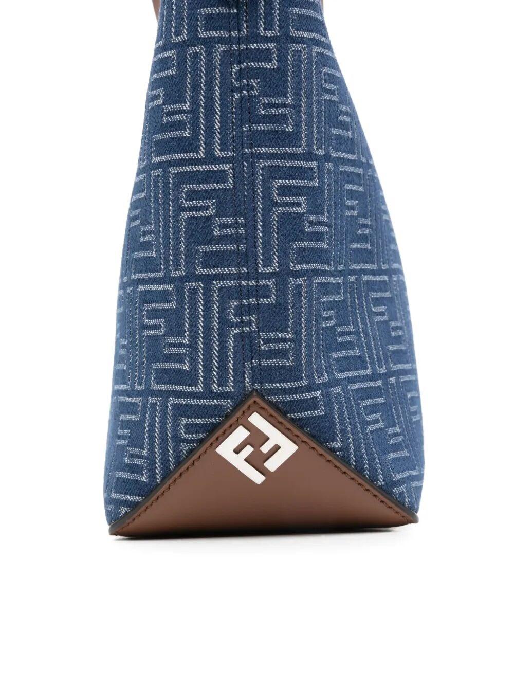 Fendi Denim Effect Ff Jacquard Small Shopping Bags in Blue