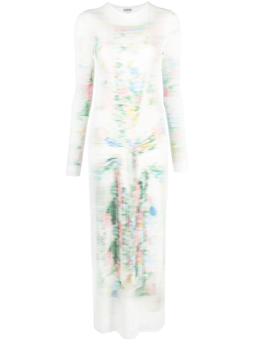 視線を集めて◇チューブ Dress◇LOEWE Loewe Long Tube Dress In Blurred Print Mesh in White | Lyst