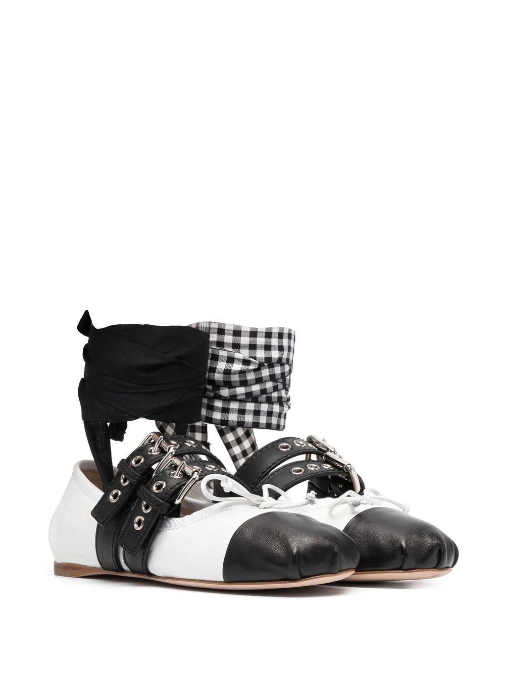 Miu Miu Ankle Tie-fastening Buckle Ballerina Shoes in Black | Lyst