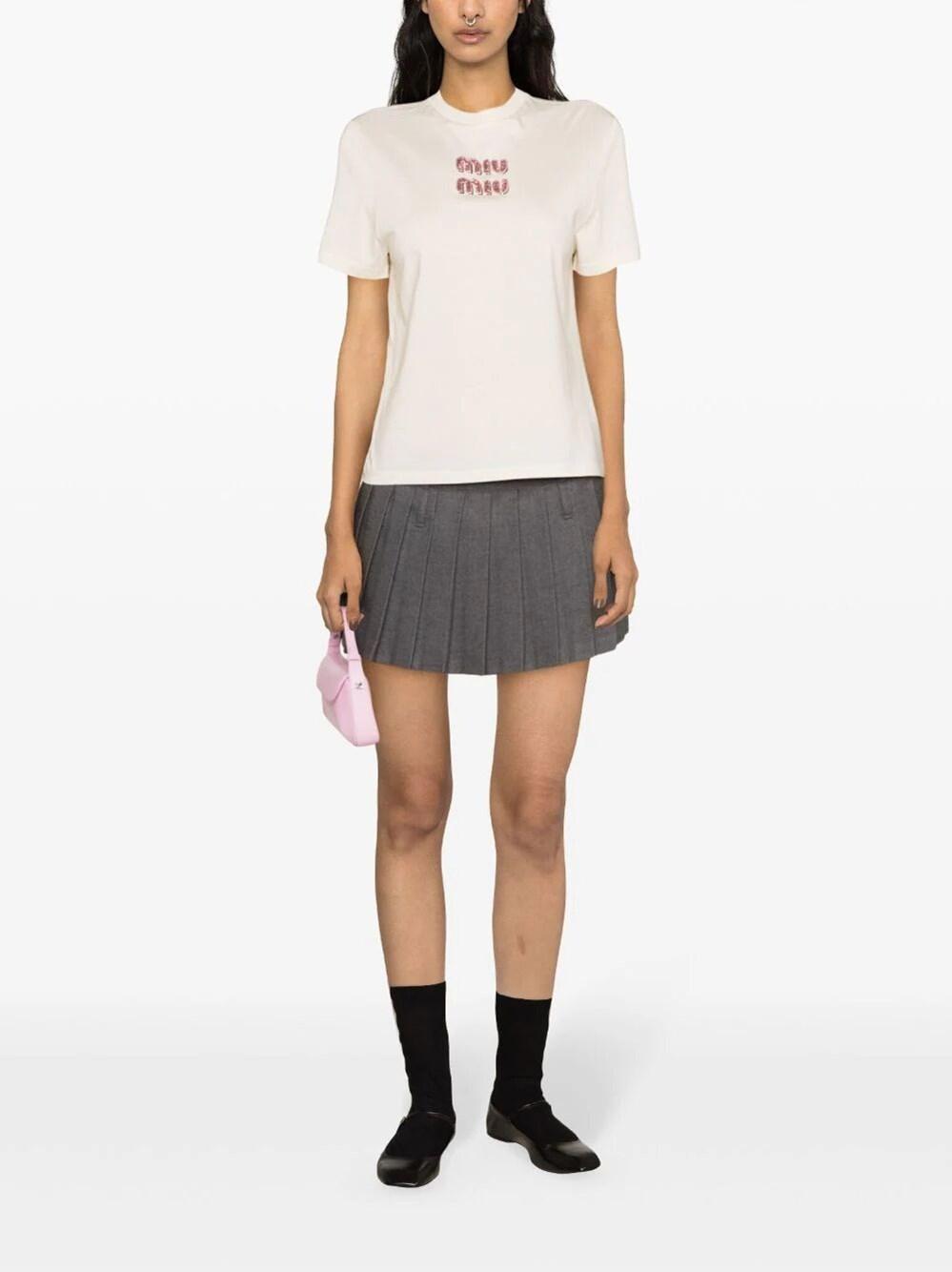 Miu Miu Logo-Appliqué Cotton T-Shirt in White | Lyst