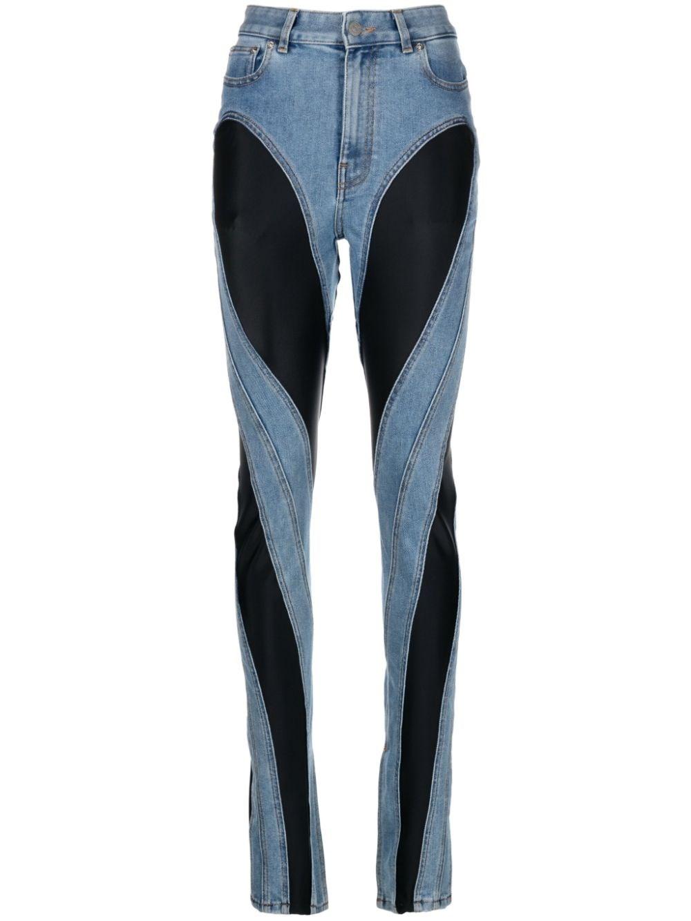 Mugler Slim Jeans With Inserts in Blue | Lyst