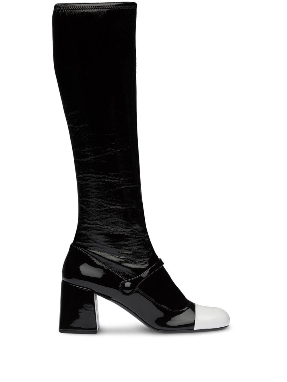 Miu Miu Patent-leather Block Heel Boots in Black - Save 43% | Lyst