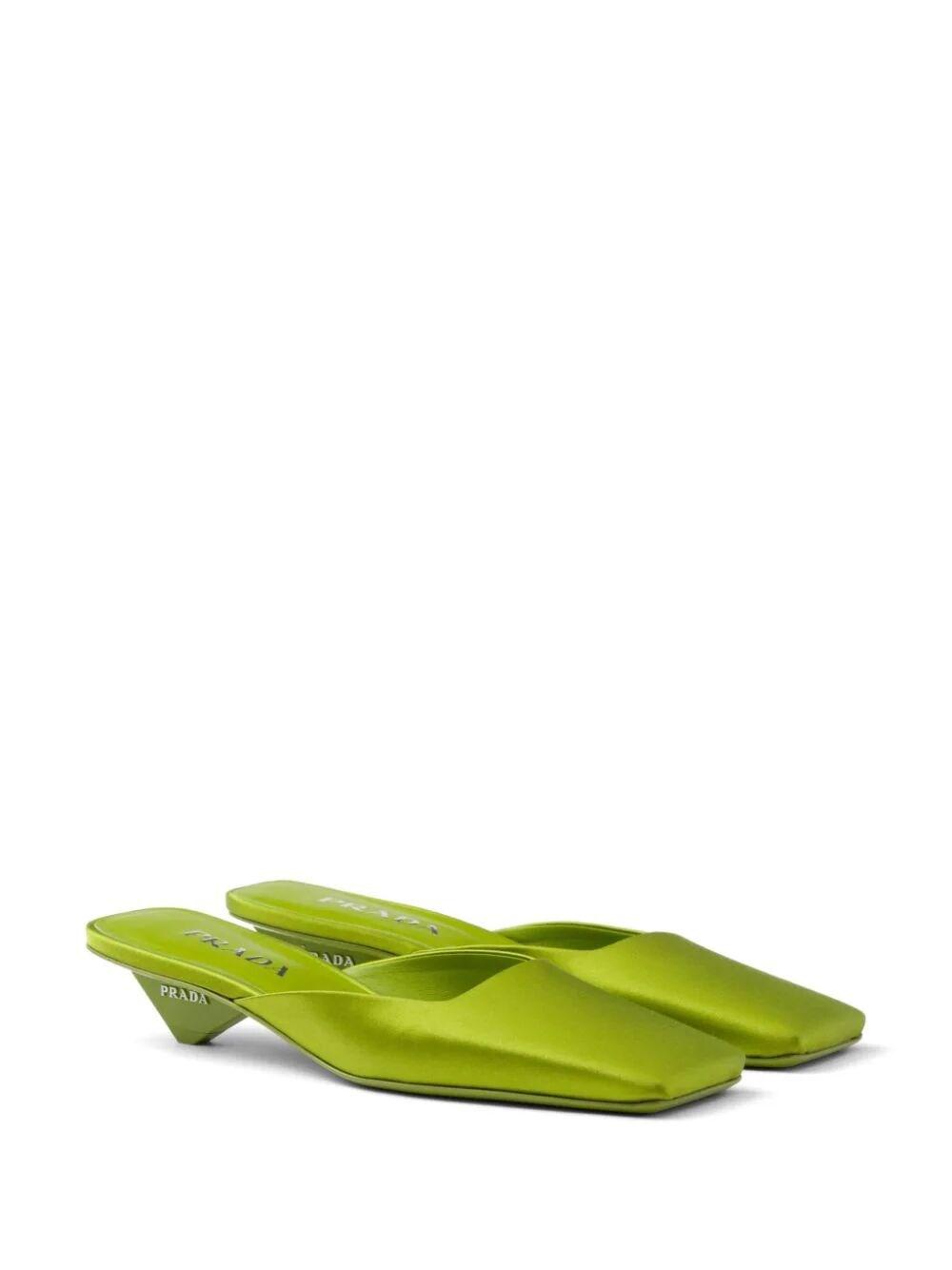 Prada Square-toe Satin Mules in Green | Lyst