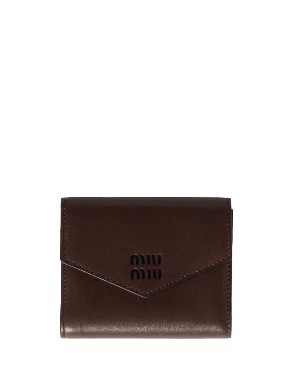 小物 MIU MIU Brown Leather Wallet Miu Miu Small logo-embossed