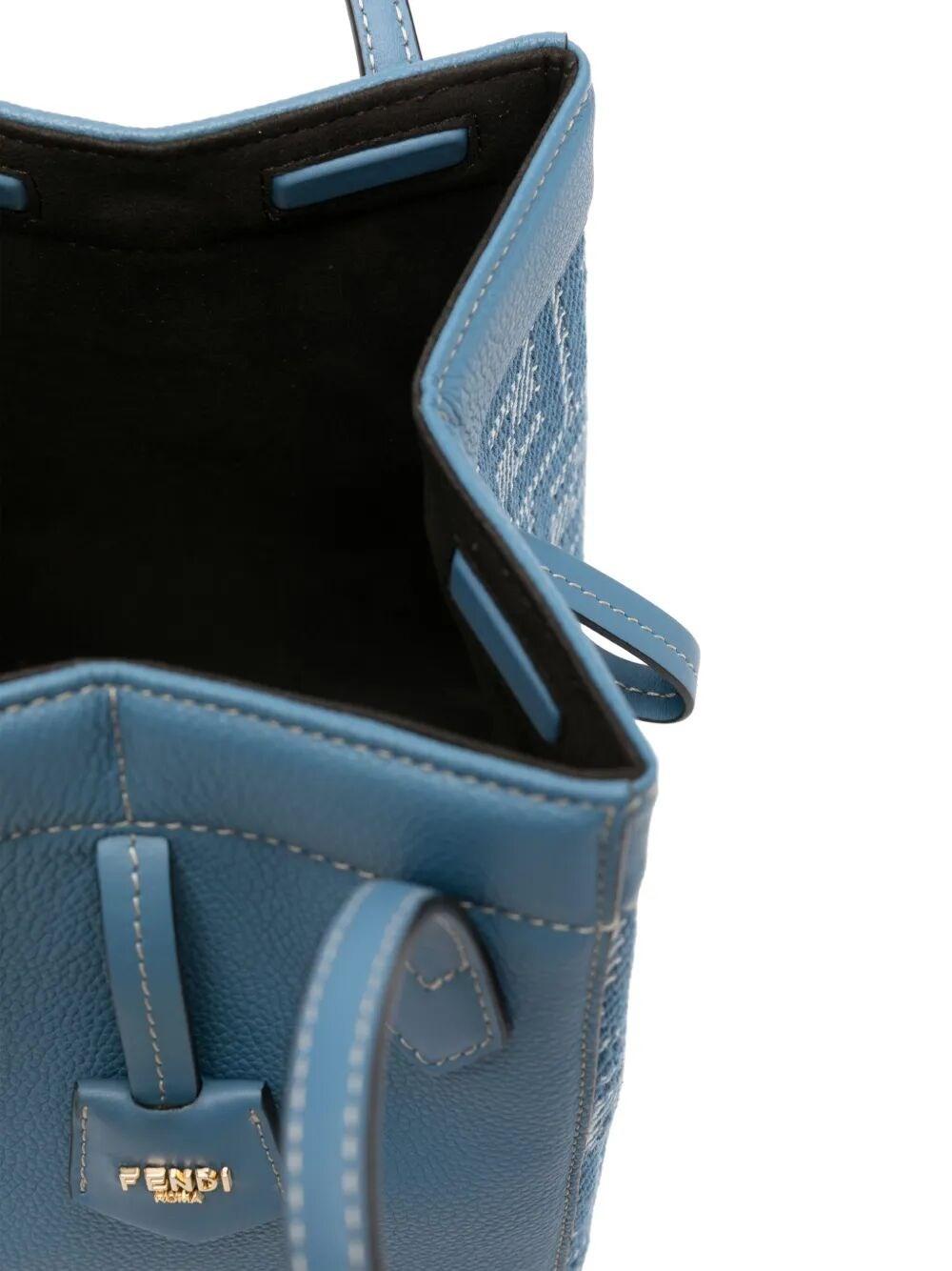 かごバッグ FENDI Origami leather and denim-effect FF jacquard mini-bag Fendi Origami Mini Leather Blue | Fendi