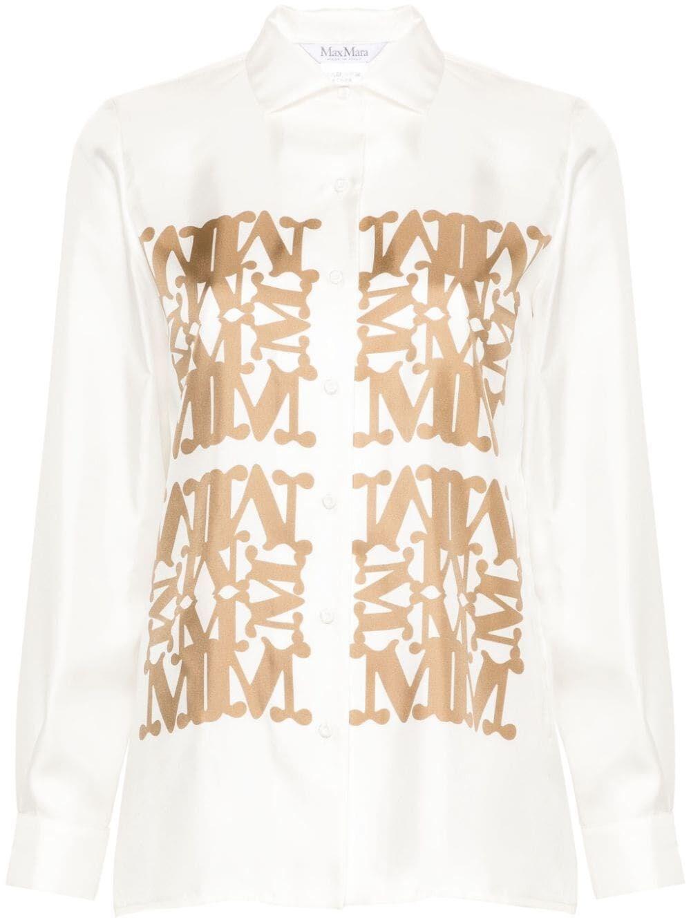 Max Mara Silk Logo Print Shirt in White | Lyst Australia
