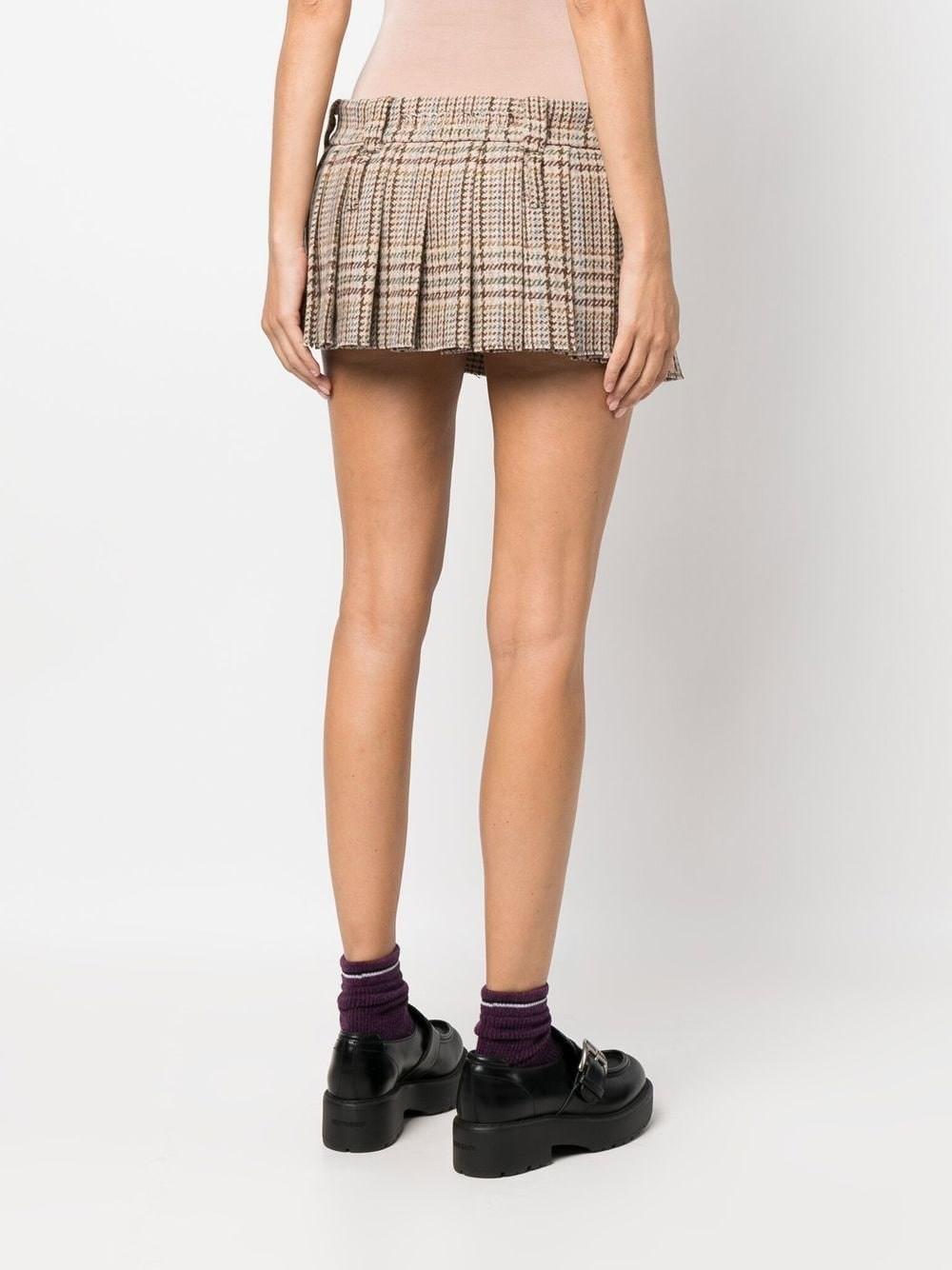 Miu Miu Neutral Pleated Tartan Mini Skirt - Women's - Virgin Wool in Brown