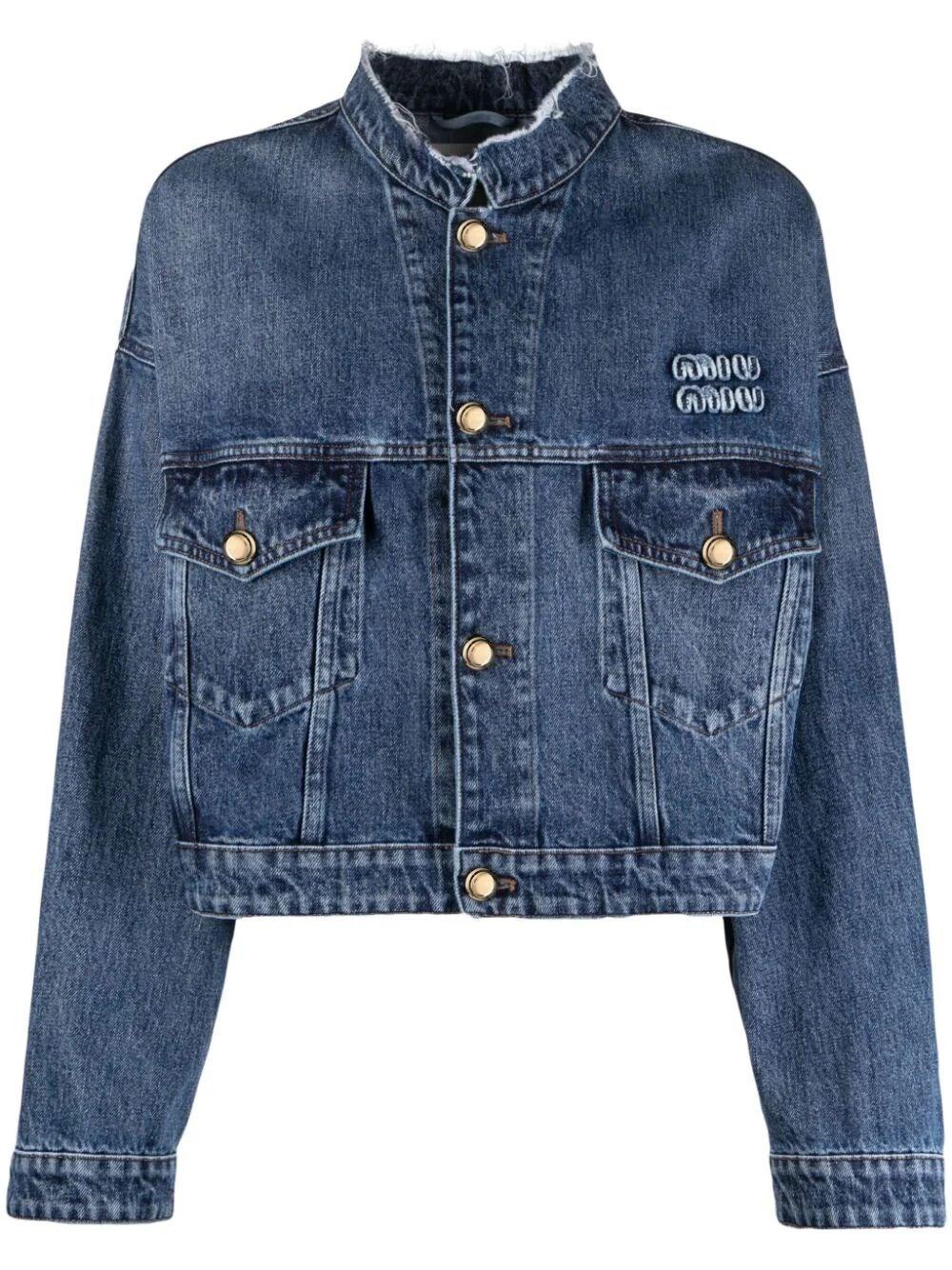 Miu Miu Logo-appliqué Denim Jacket in Blue | Lyst